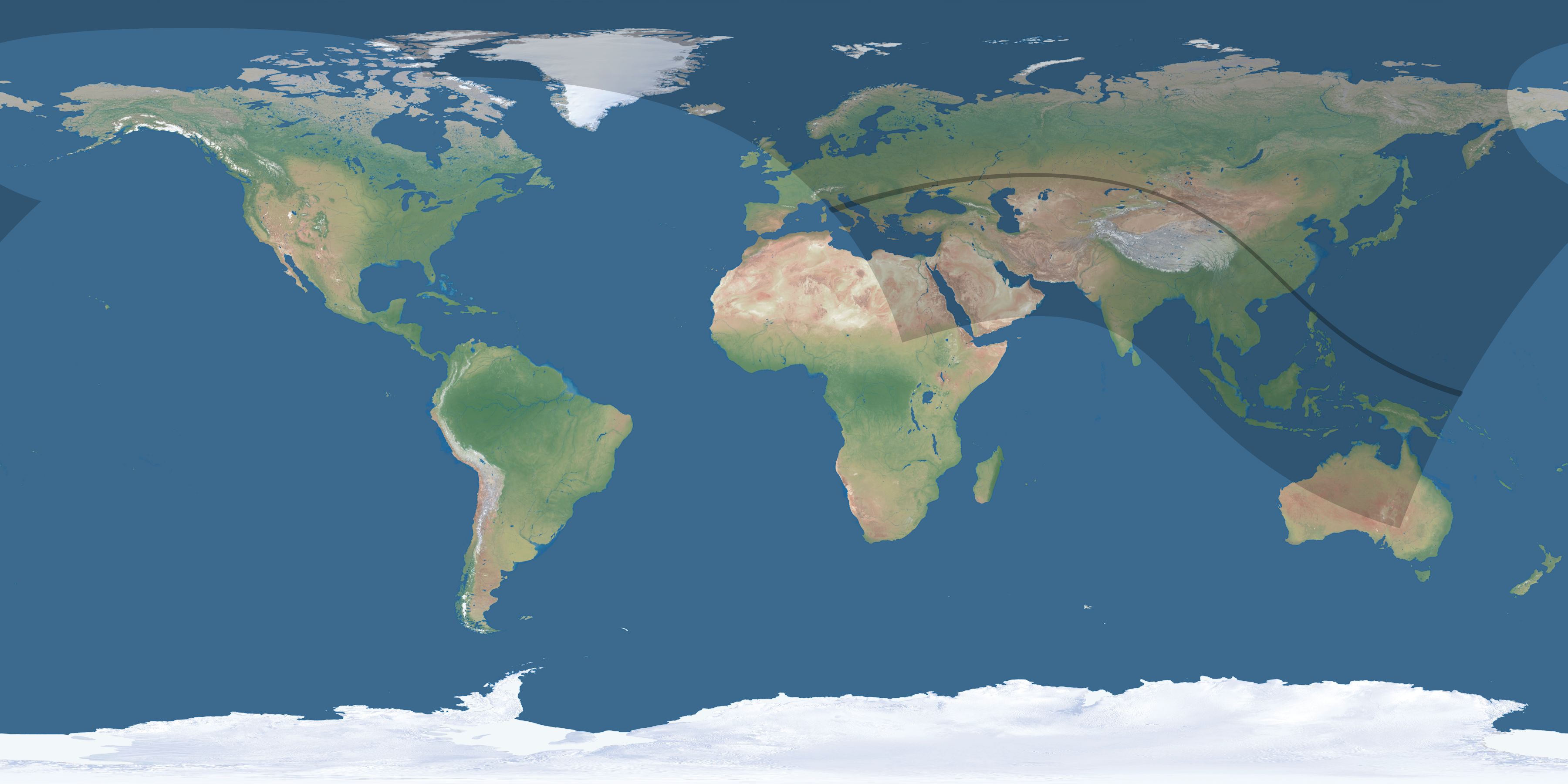 Map of the umbra and penumbra path of the solar eclipse of 08/05/2157