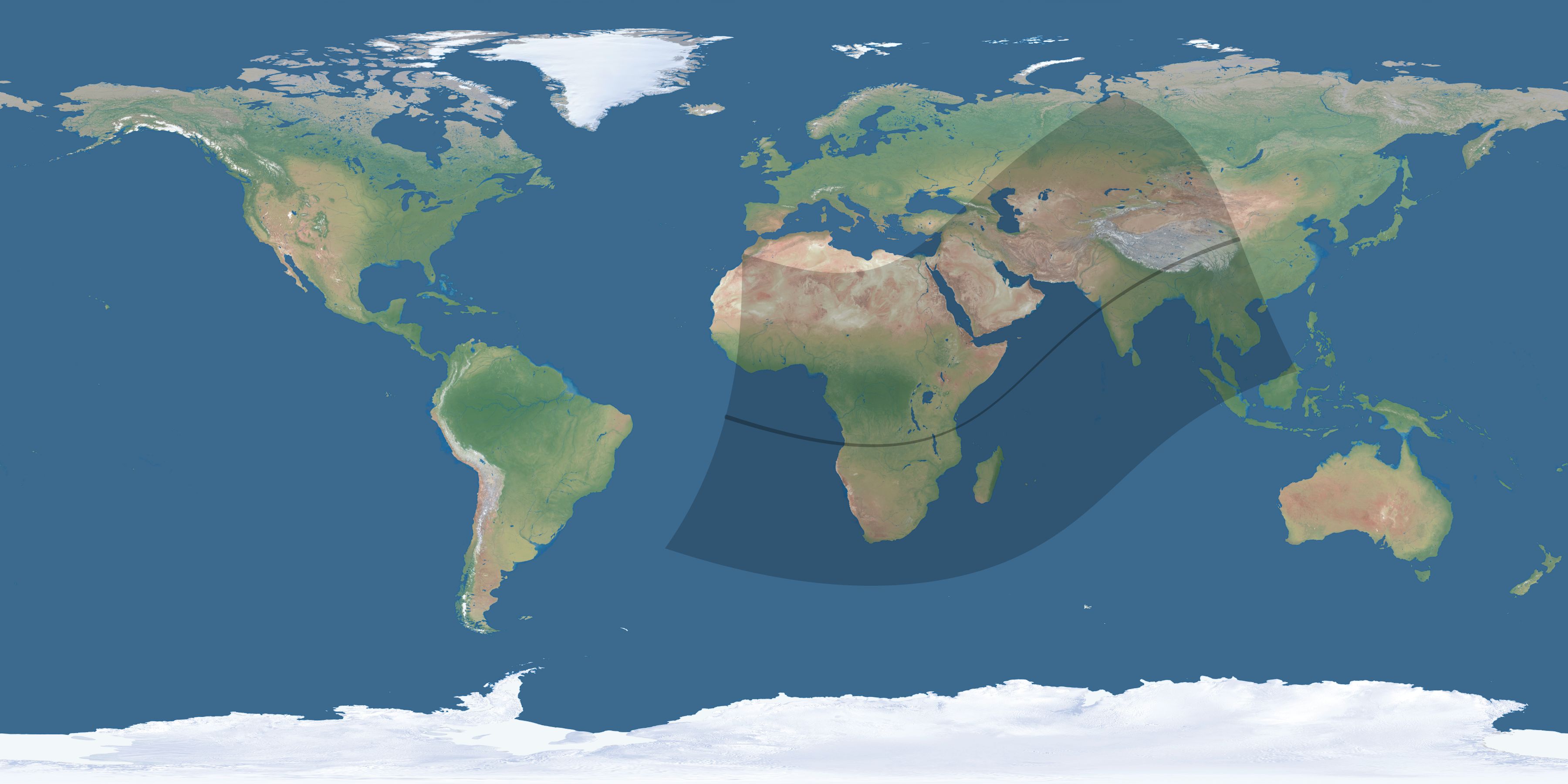 Map of the umbra and penumbra path of the solar eclipse of 01/30/2158