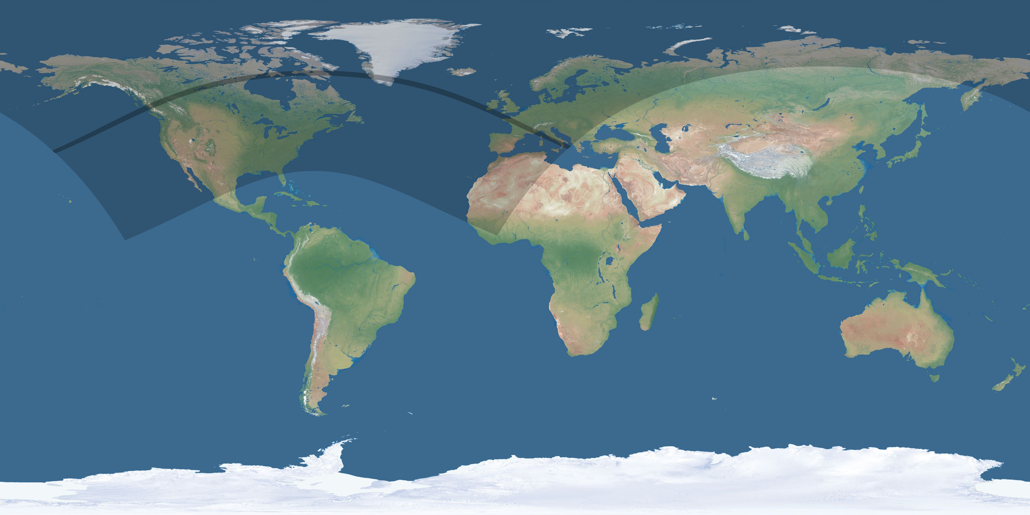 Map of the umbra and penumbra path of the solar eclipse of 06/04/2160