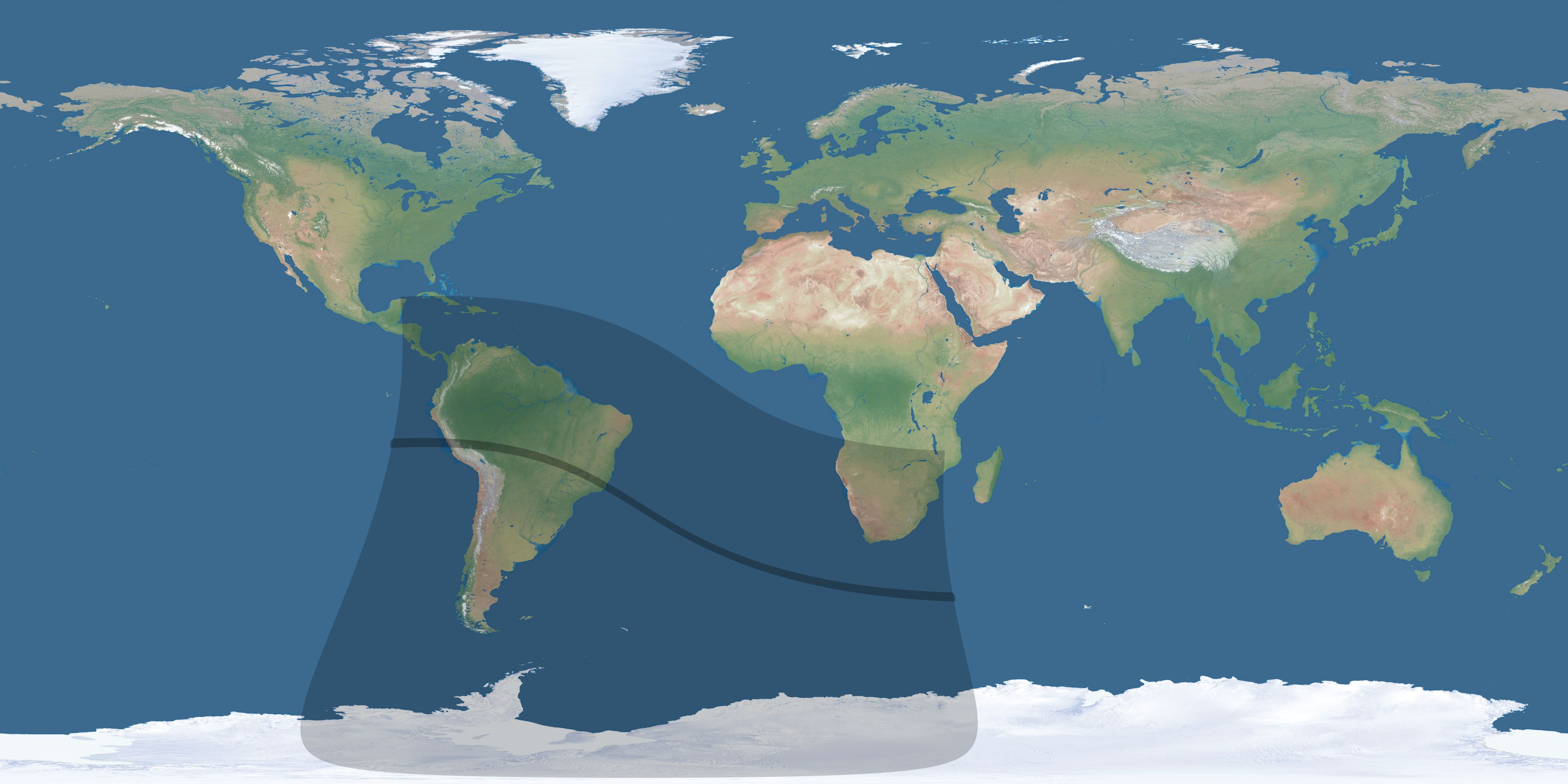 Map of the umbra and penumbra path of the solar eclipse of 09/16/2164