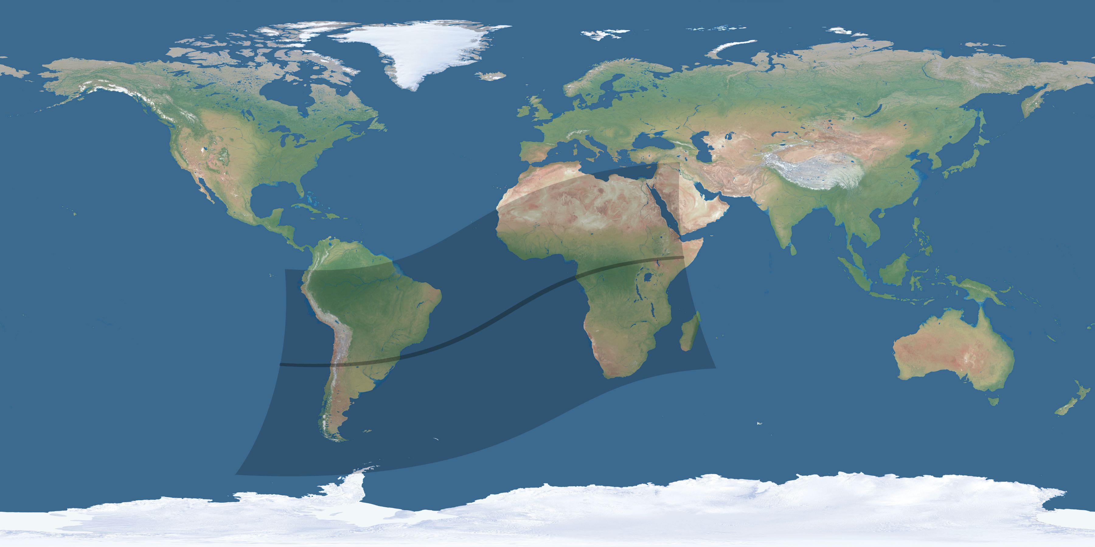 Map of the umbra and penumbra path of the solar eclipse of 03/12/2165