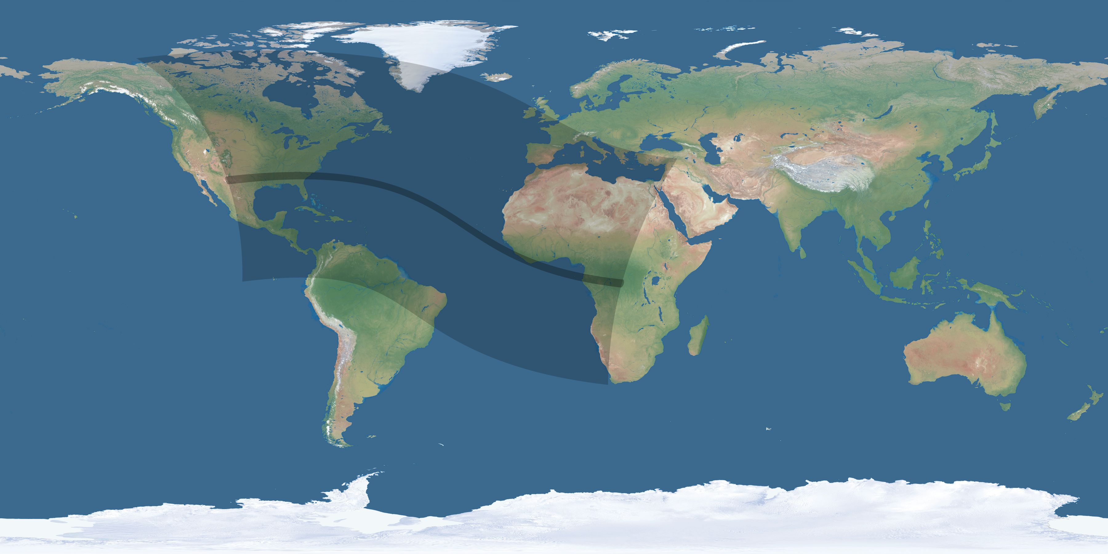 Map of the umbra and penumbra path of the solar eclipse of 09/05/2165