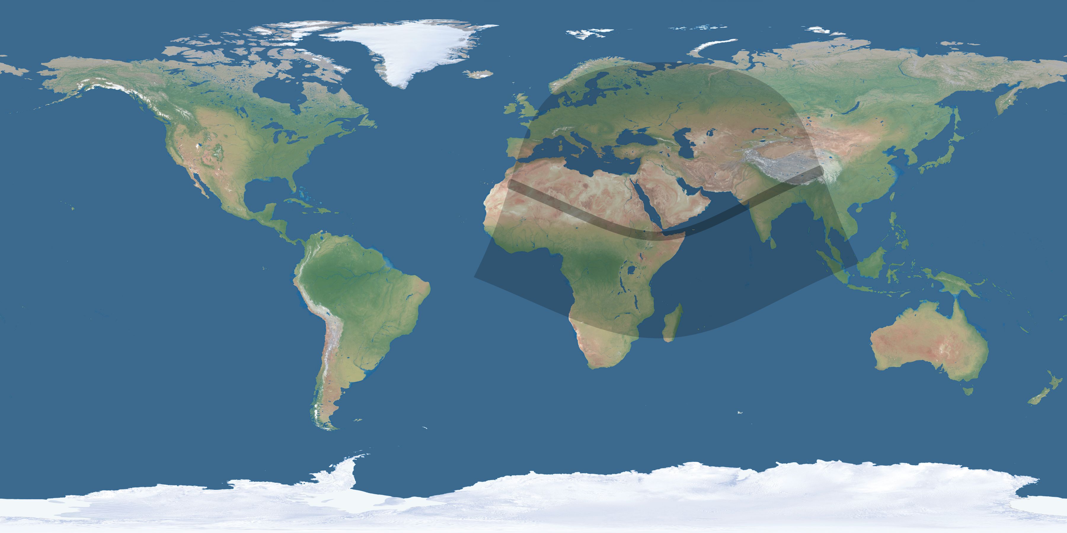 Map of the umbra and penumbra path of the solar eclipse of 01/10/2168