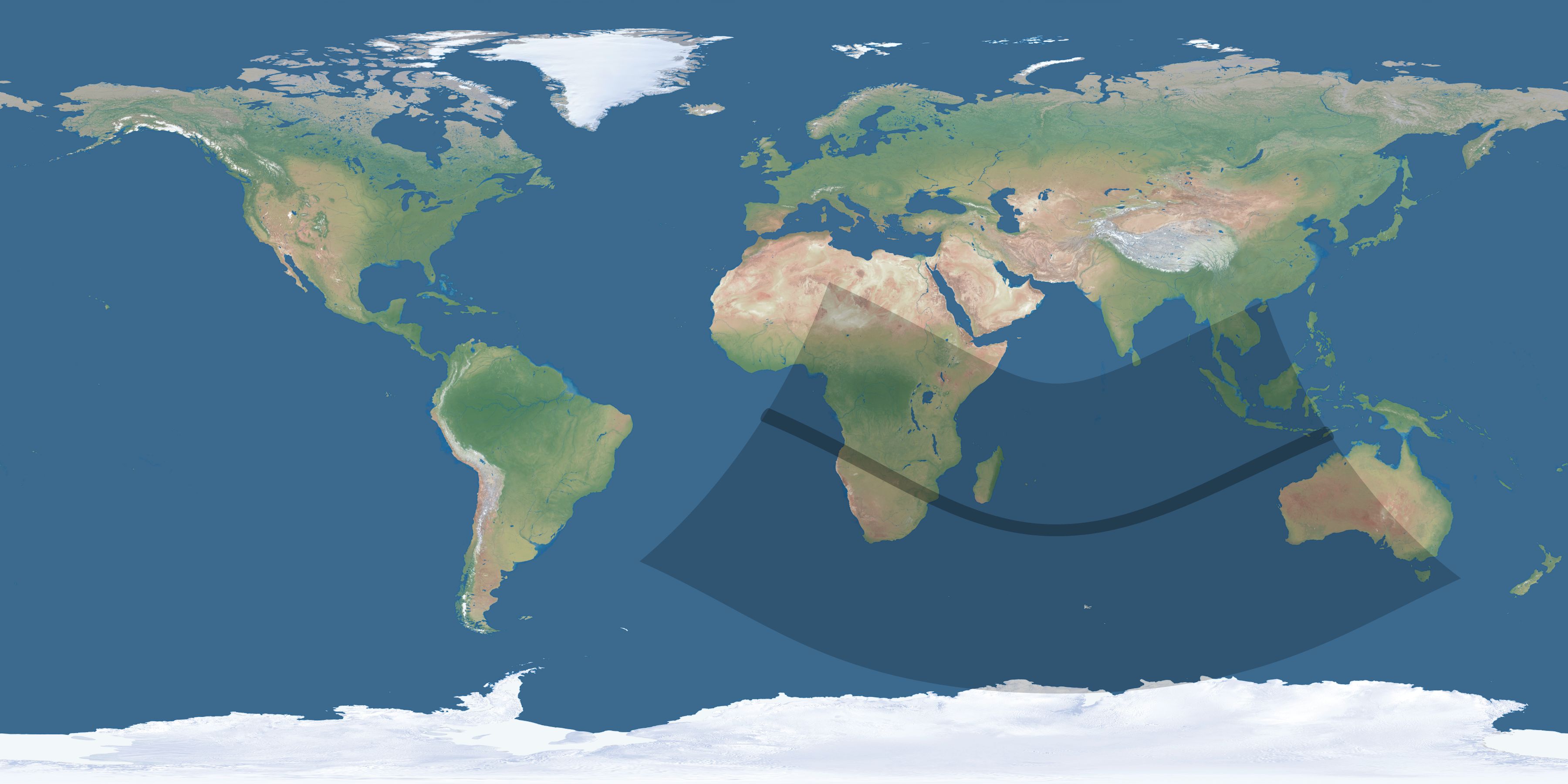 Map of the umbra and penumbra path of the solar eclipse of 12/29/2168