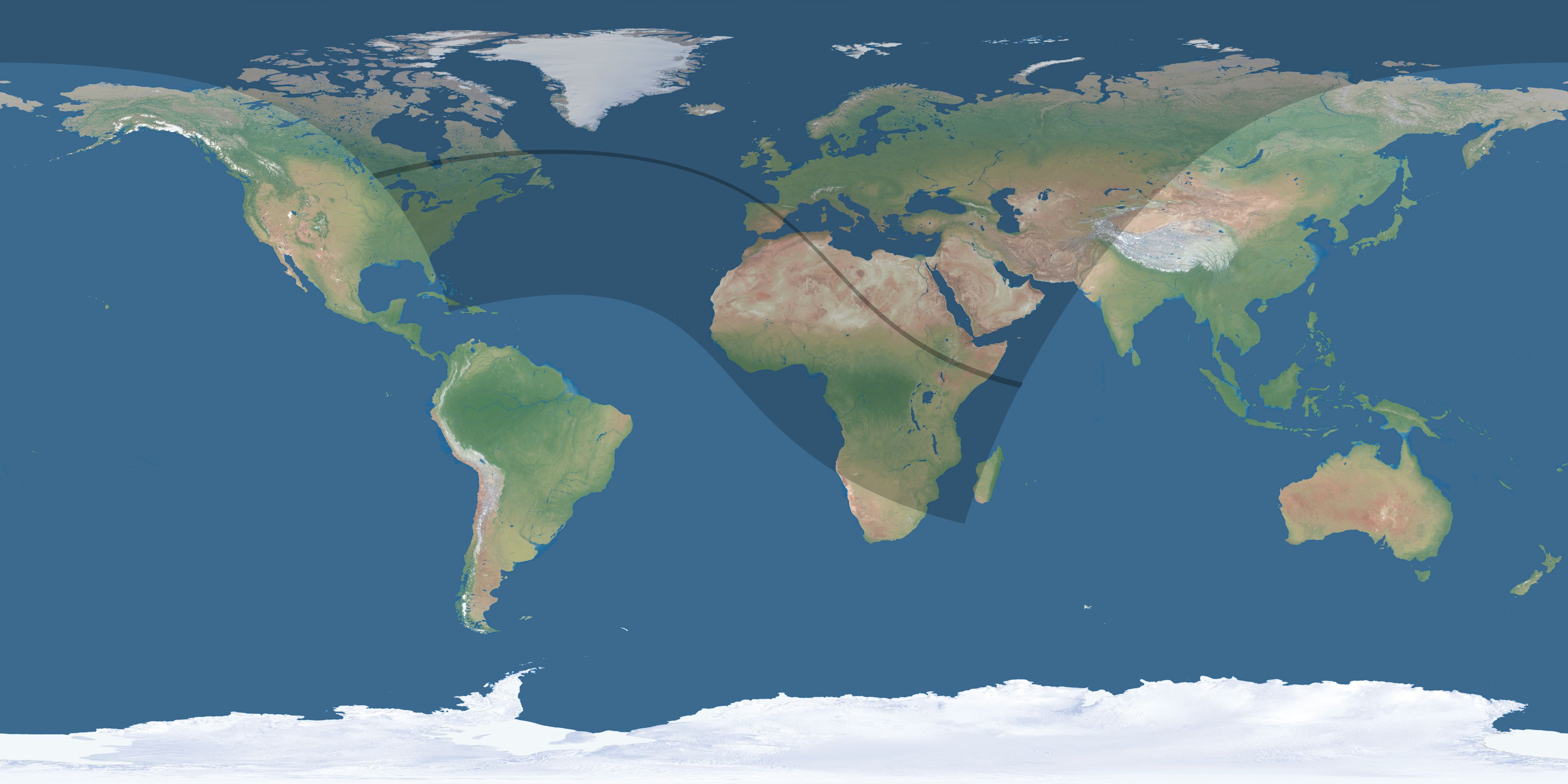 Map of the umbra and penumbra path of the solar eclipse of 08/16/2175