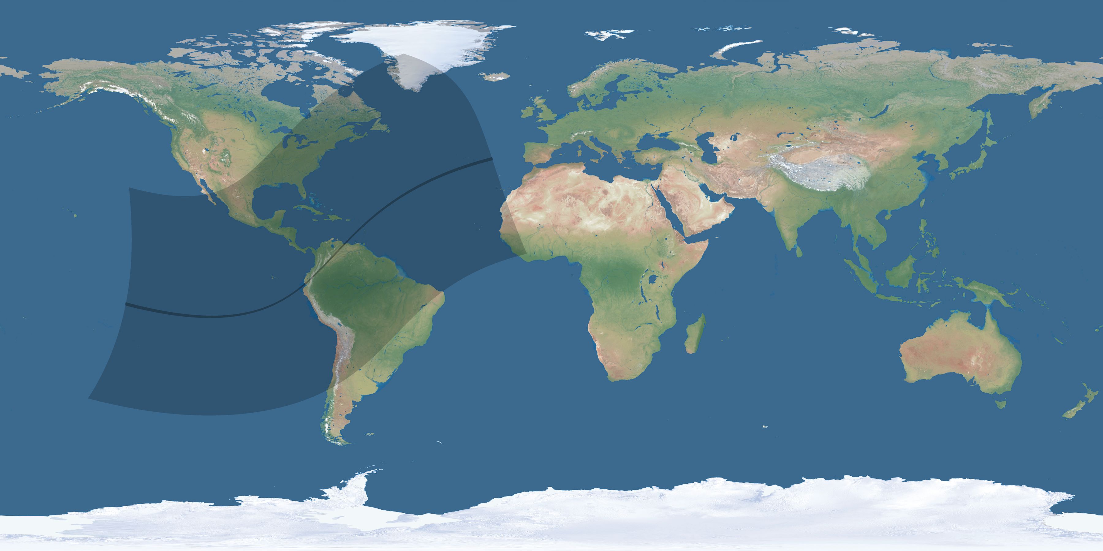 Map of the umbra and penumbra path of the solar eclipse of 02/10/2176