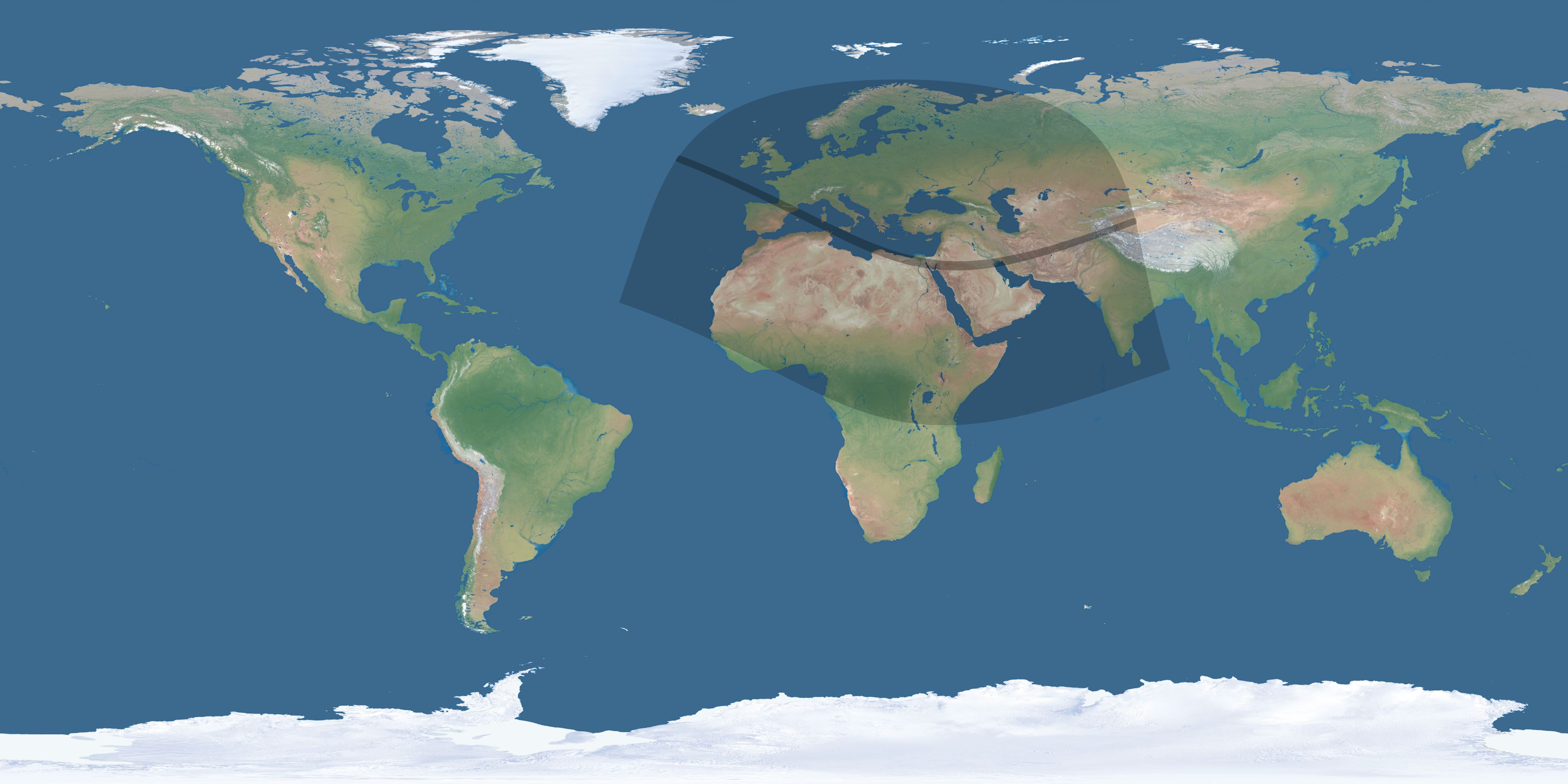 Map of the umbra and penumbra path of the solar eclipse of 11/17/2180