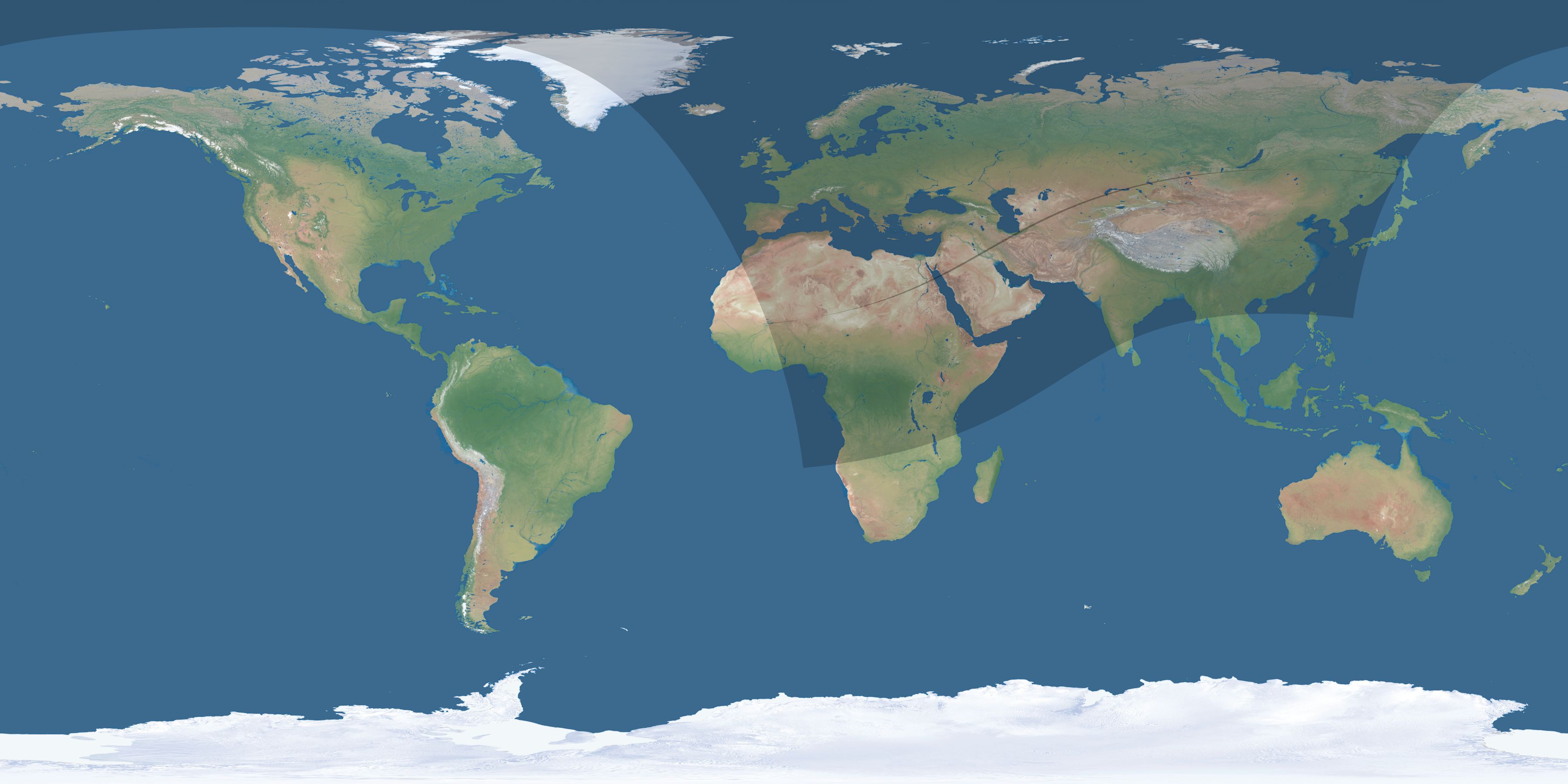 Map of the umbra and penumbra path of the solar eclipse of 04/03/2182