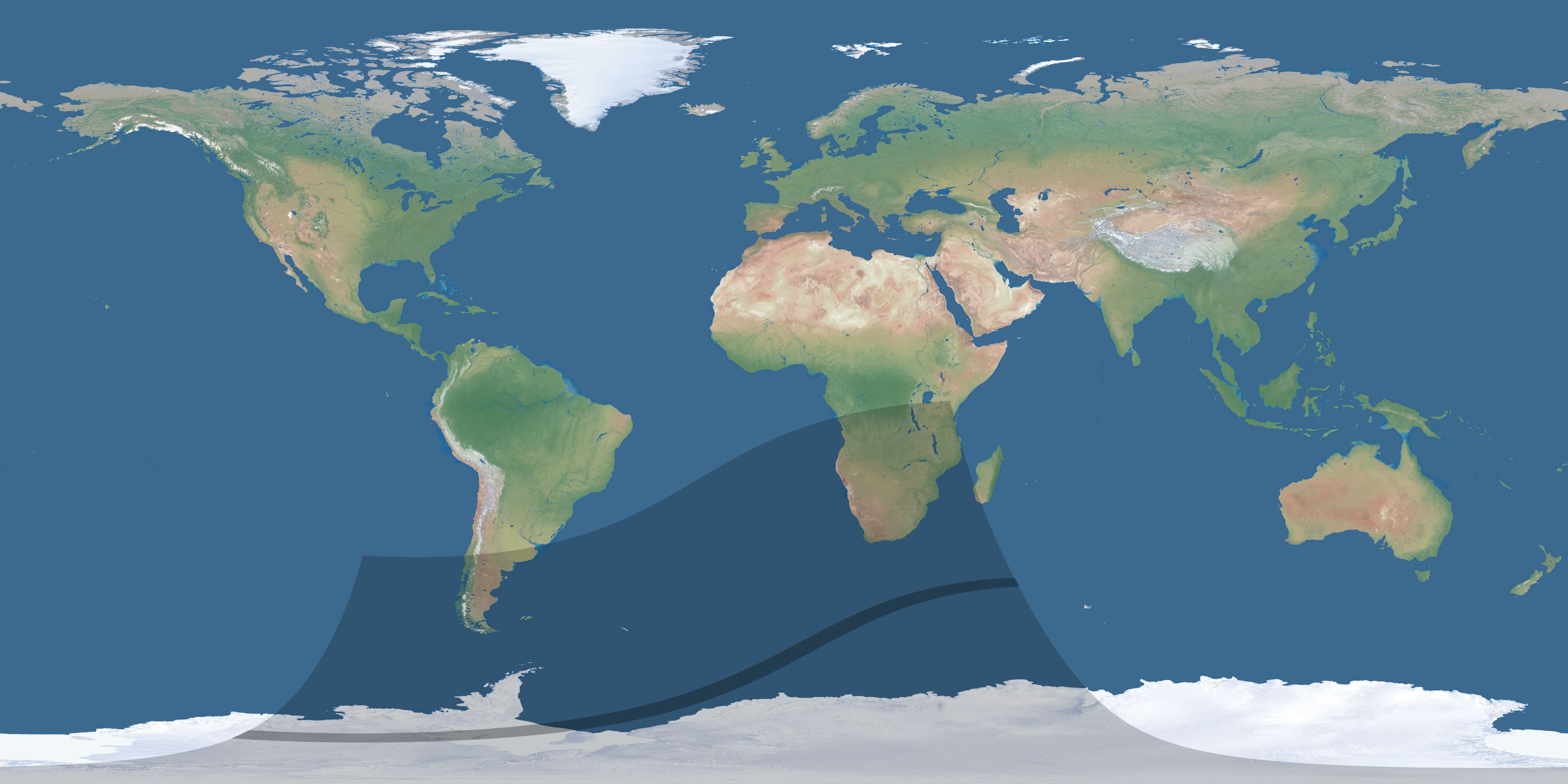 Map of the umbra and penumbra path of the solar eclipse of 03/12/2184