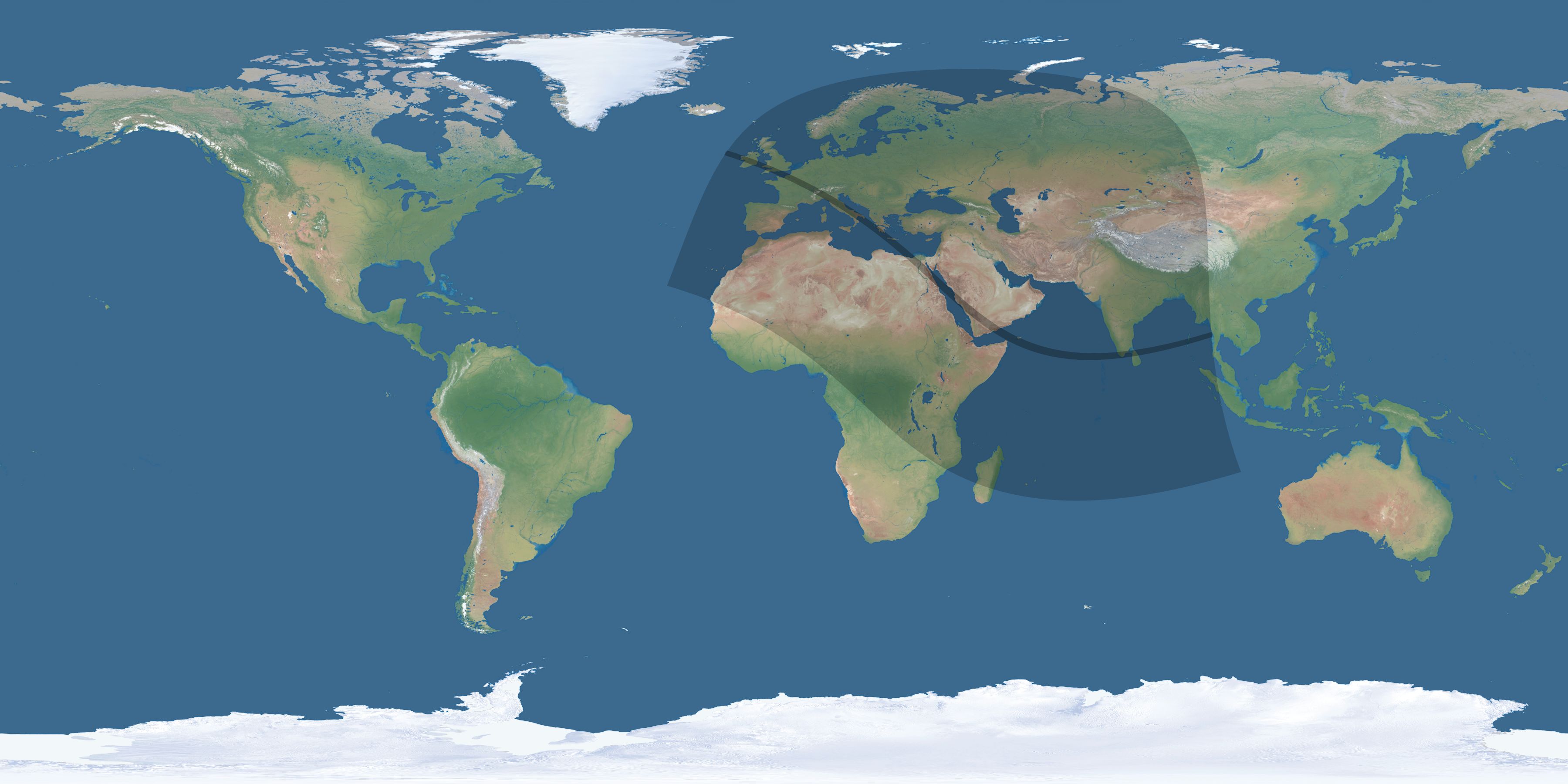 Map of the umbra and penumbra path of the solar eclipse of 11/08/2189