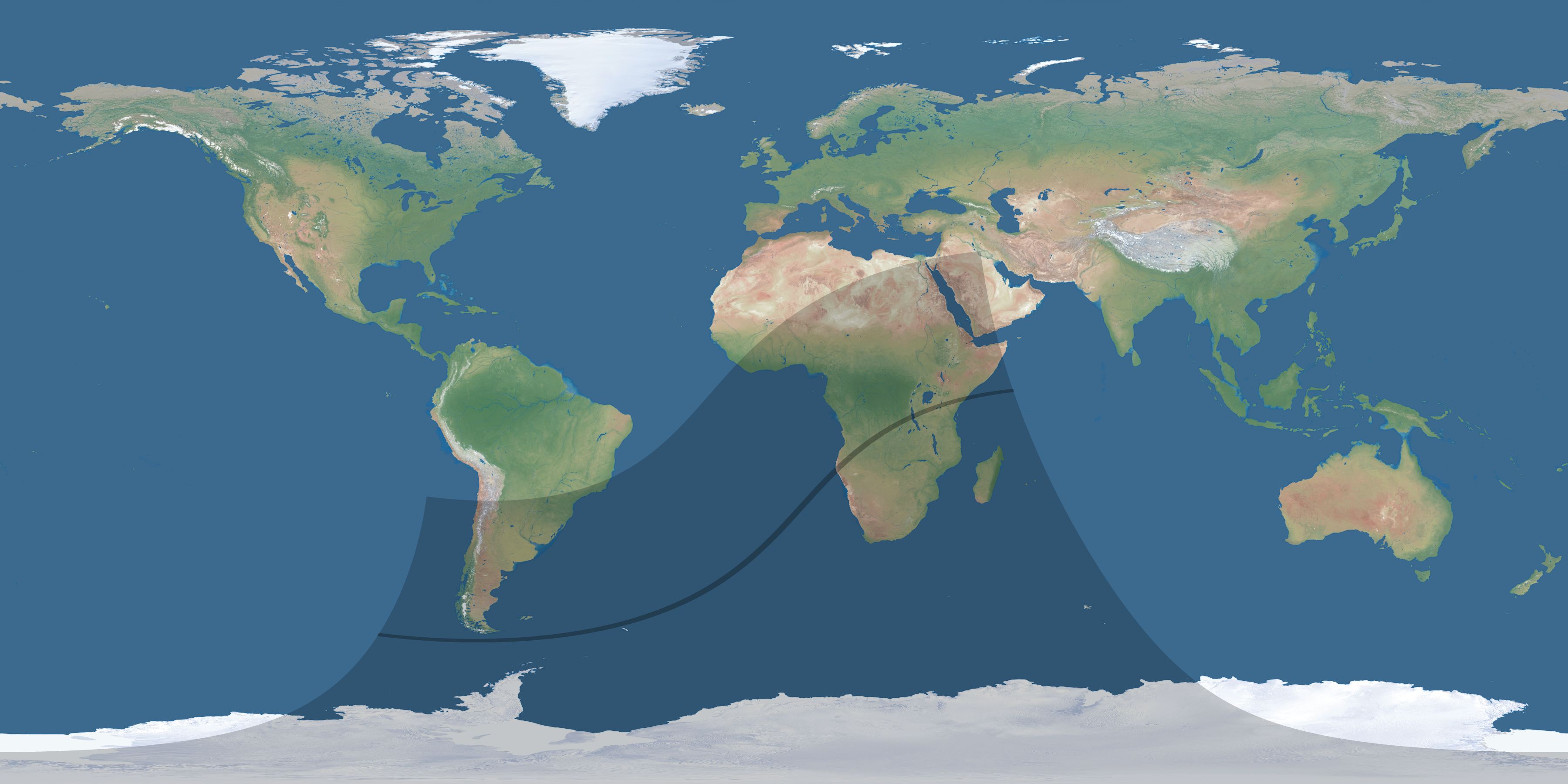 Map of the umbra and penumbra path of the solar eclipse of 03/03/2193