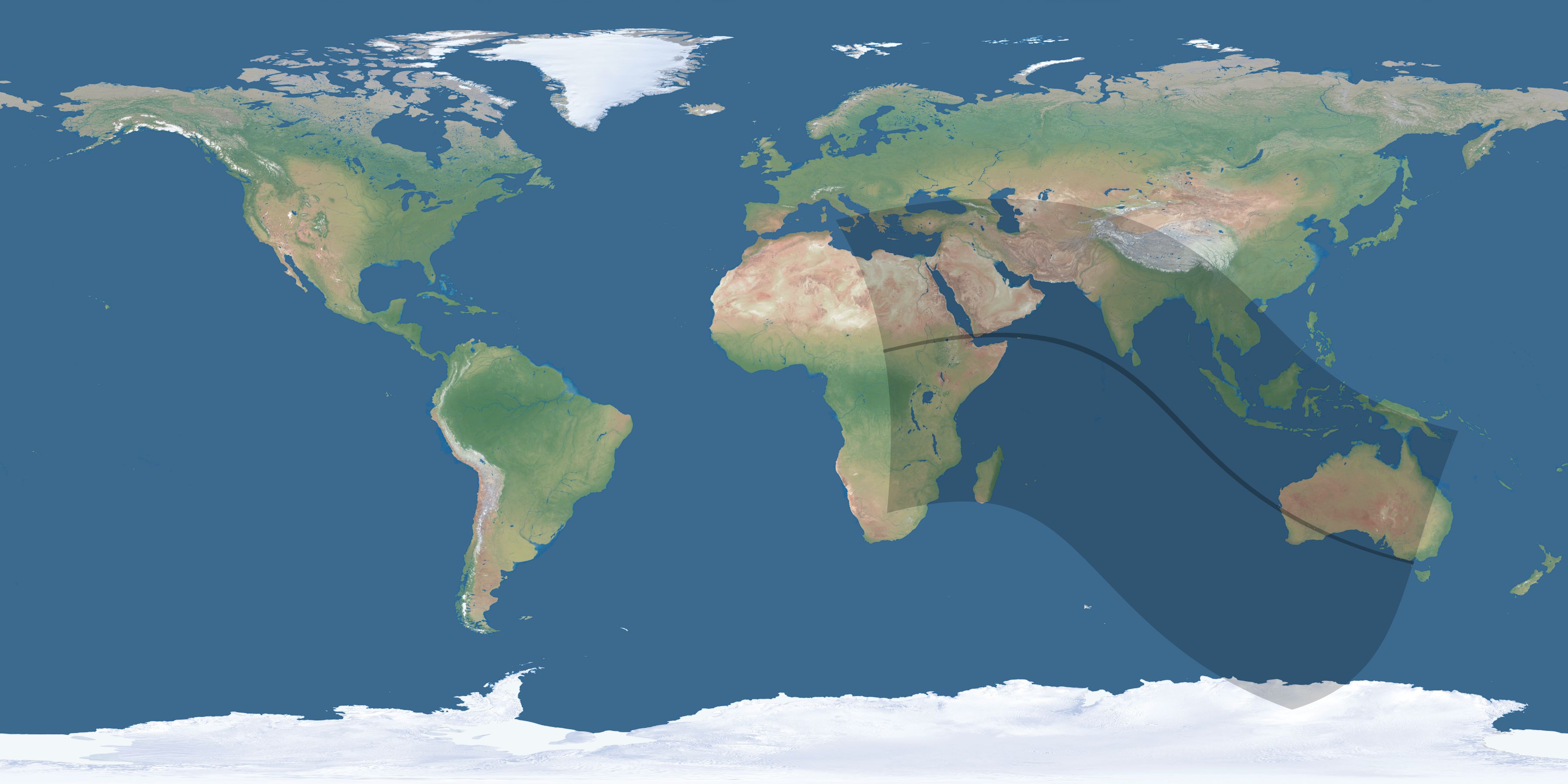 Map of the umbra and penumbra path of the solar eclipse of 08/16/2194