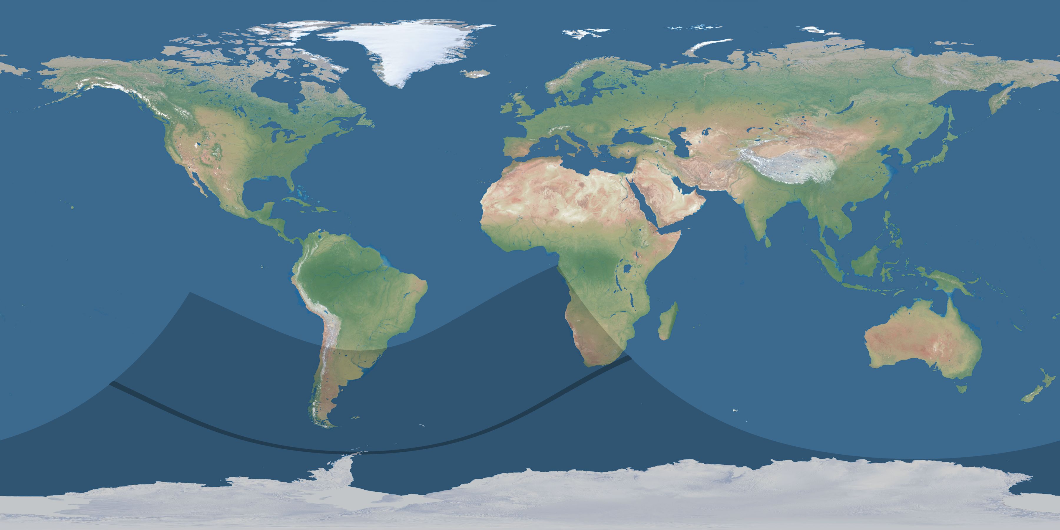 Map of the umbra and penumbra path of the solar eclipse of 12/19/2196