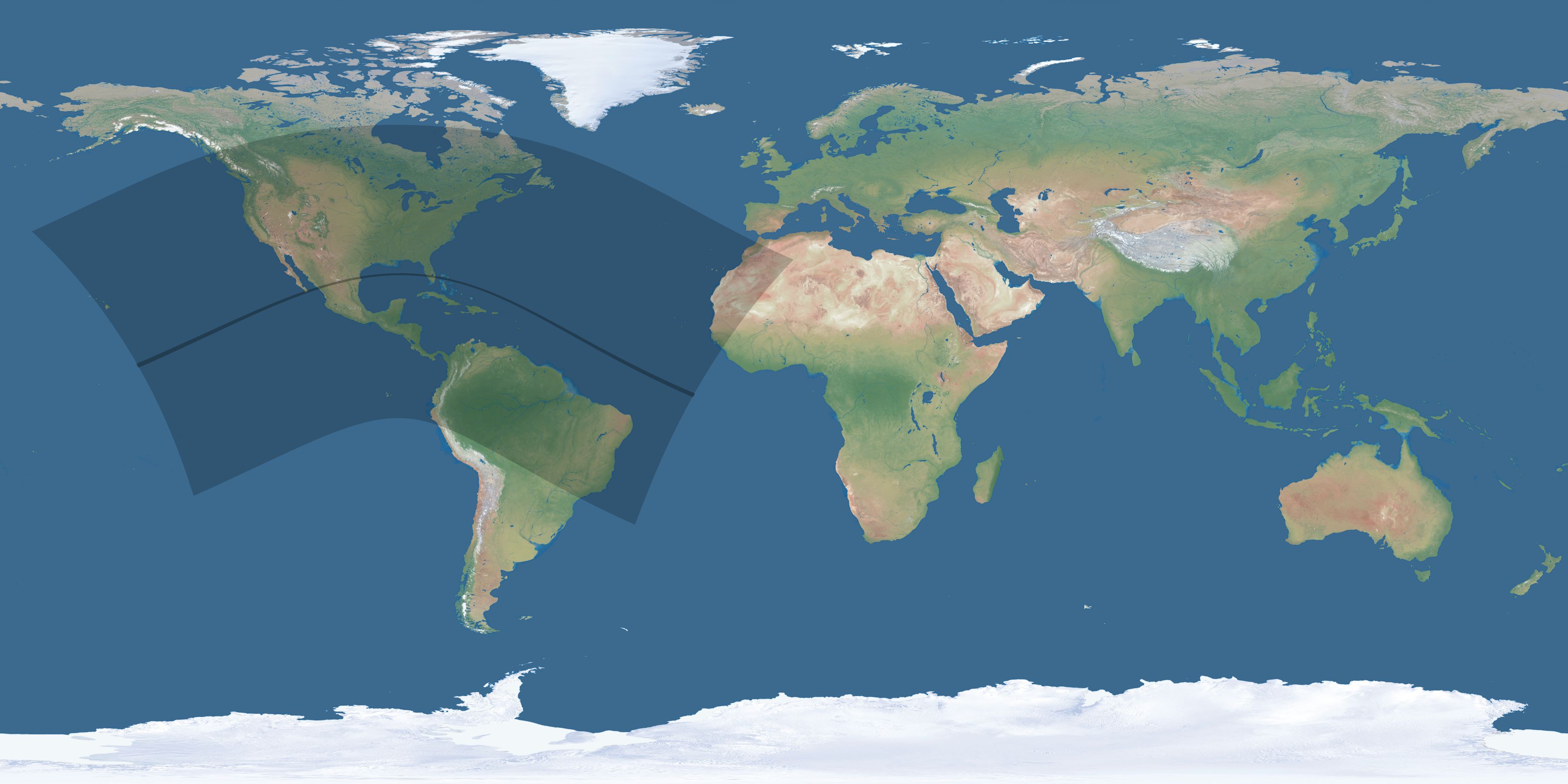 Map of the umbra and penumbra path of the solar eclipse of 06/15/2197