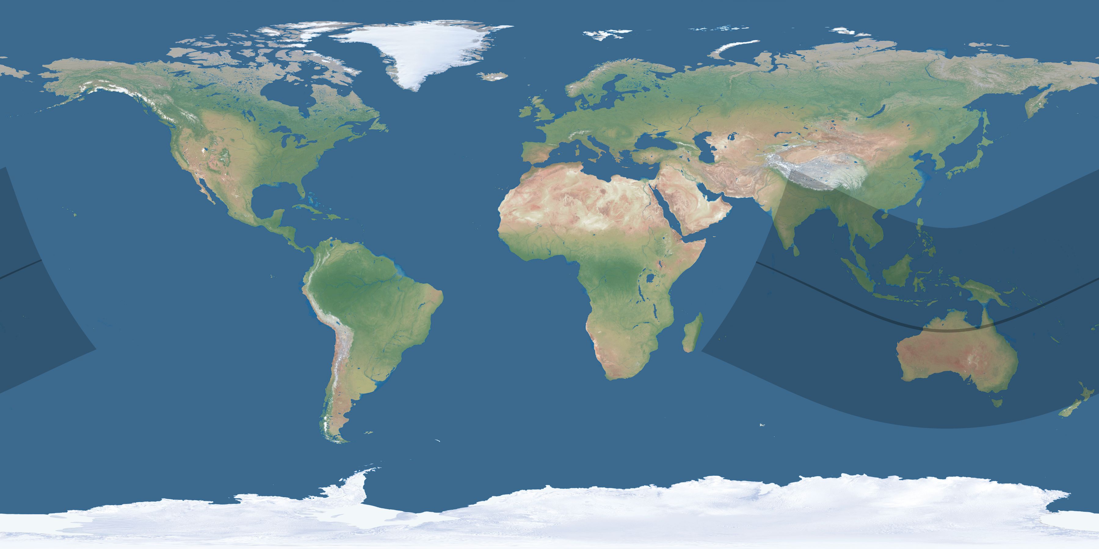 Map of the umbra and penumbra path of the solar eclipse of 12/09/2197