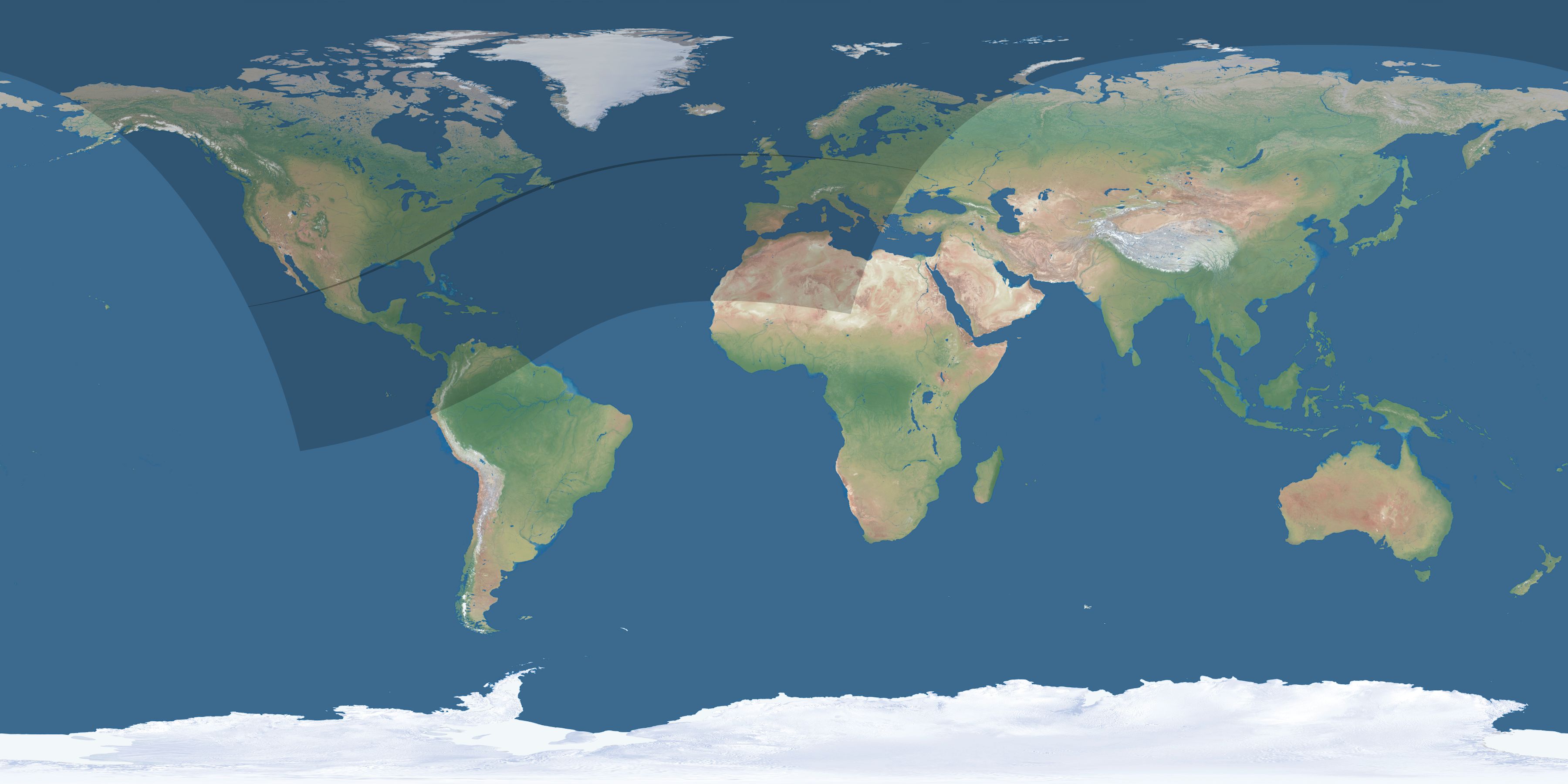 Map of the umbra and penumbra path of the solar eclipse of 04/14/2200