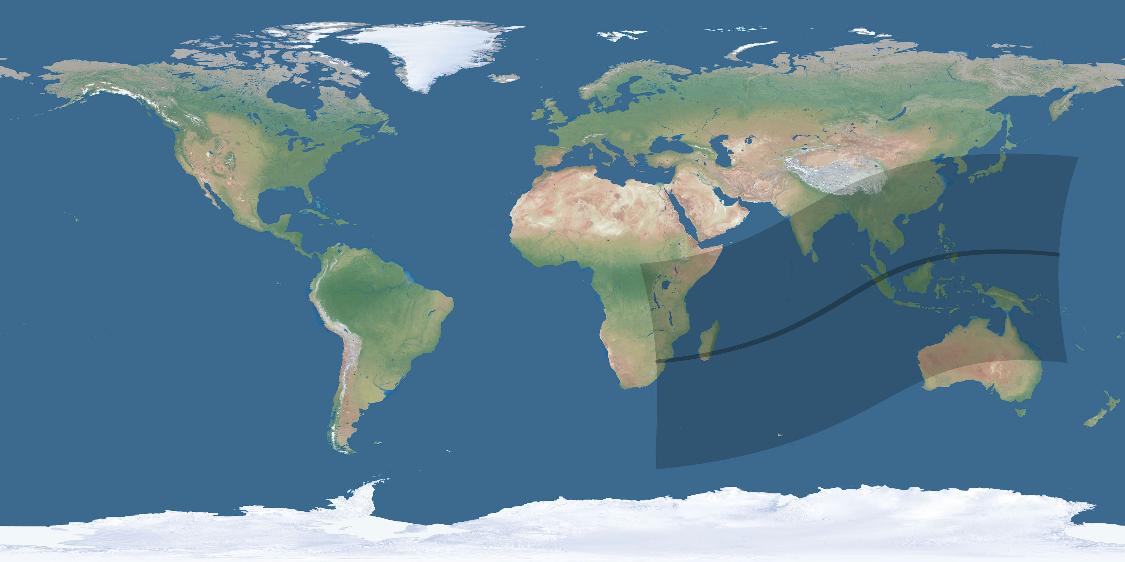 Map of the umbra and penumbra path of the solar eclipse of 04/04/2201