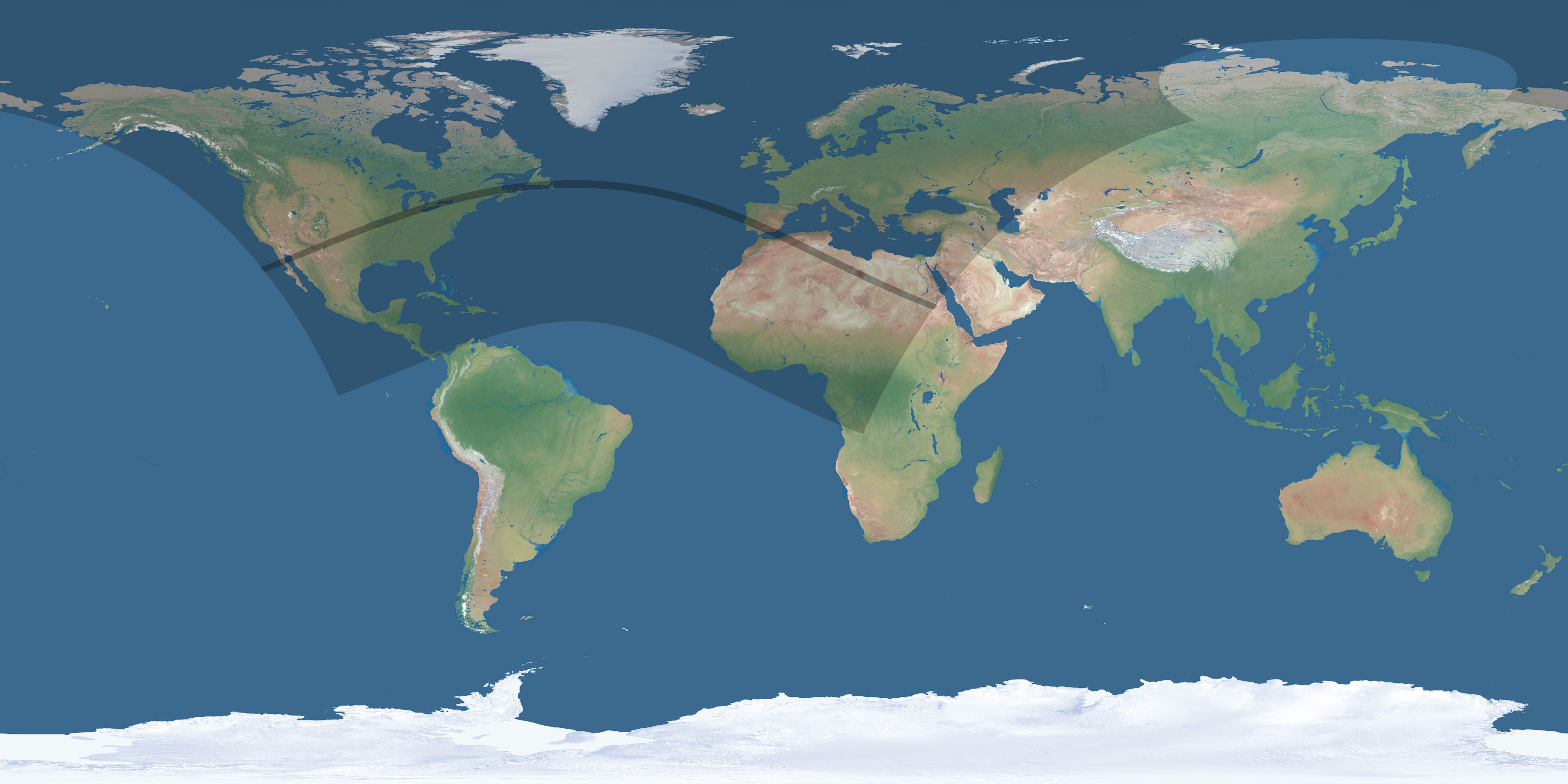 Map of the umbra and penumbra path of the solar eclipse of 07/17/2205