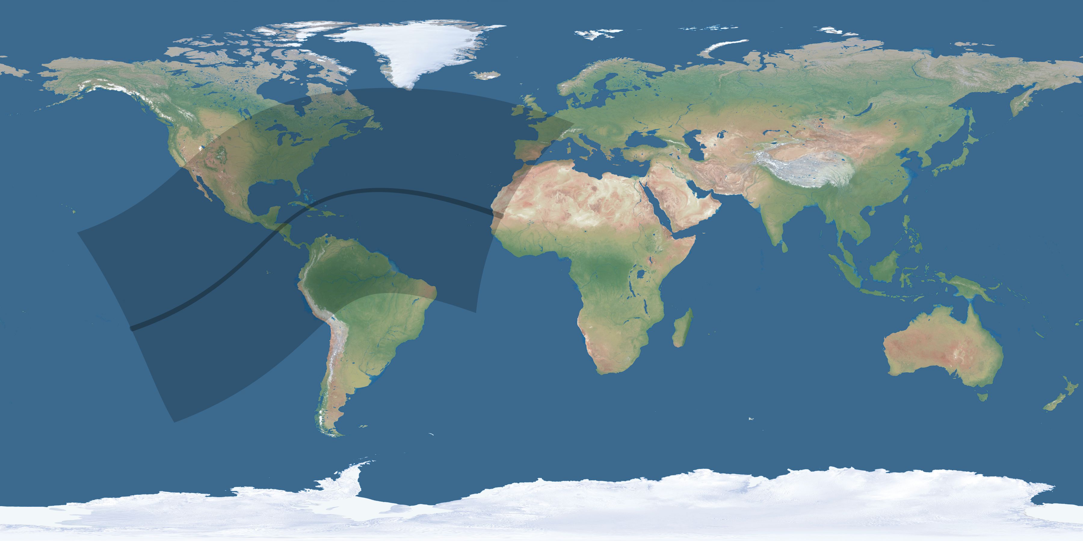 Map of the umbra and penumbra path of the solar eclipse of 05/15/2208