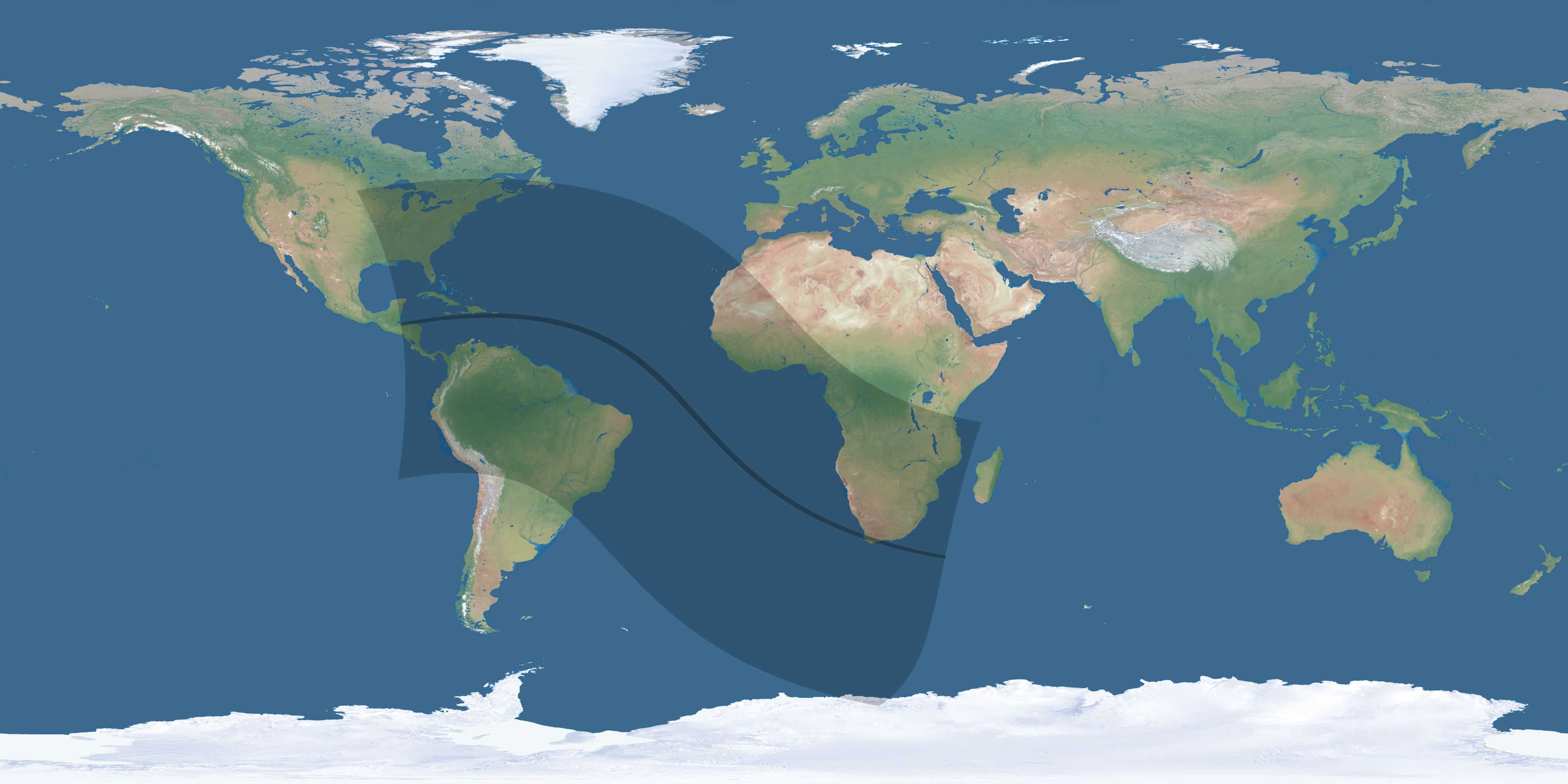 Map of the umbra and penumbra path of the solar eclipse of 08/27/2212