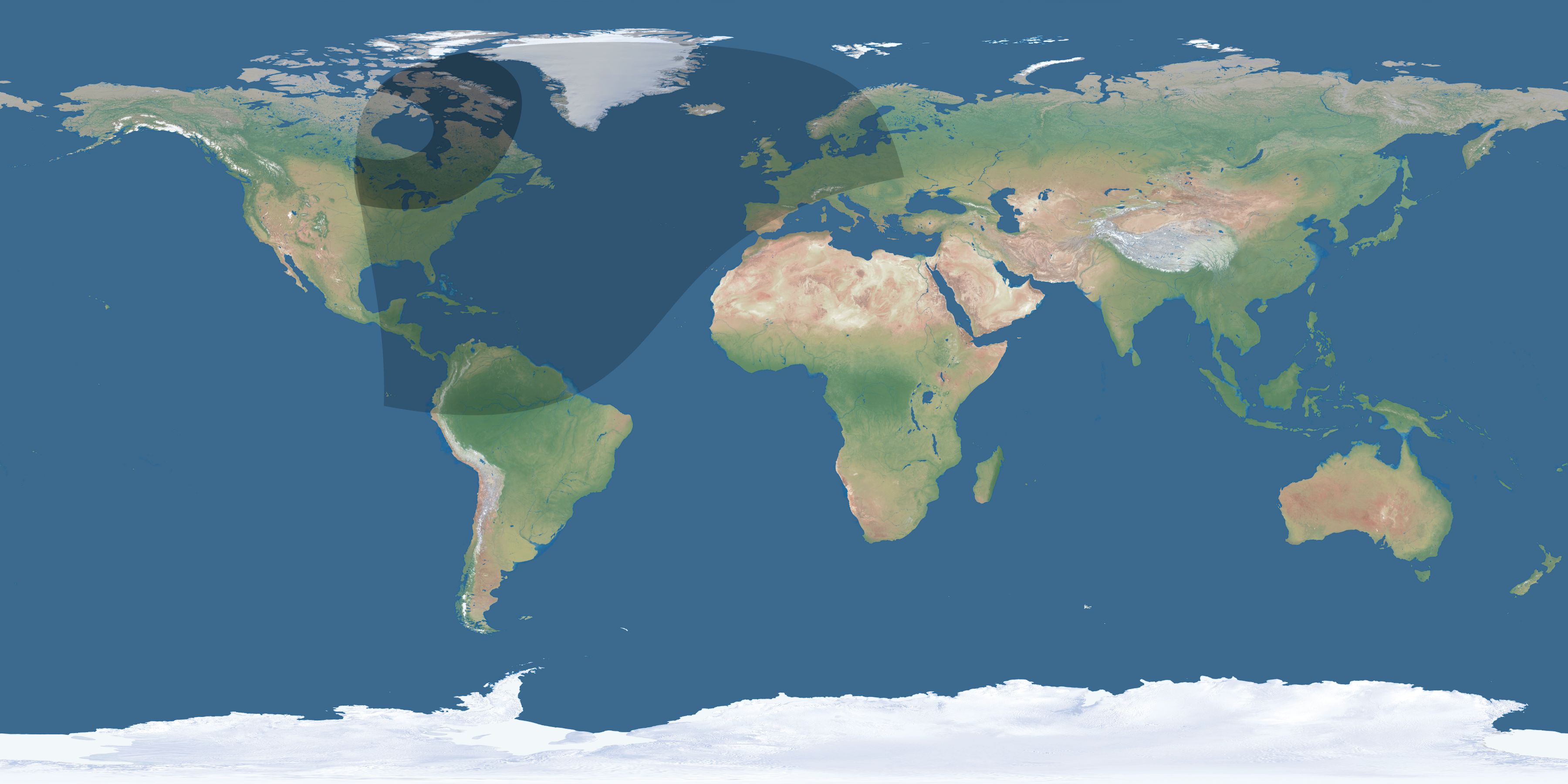 Map of the umbra and penumbra path of the solar eclipse of 02/21/2213