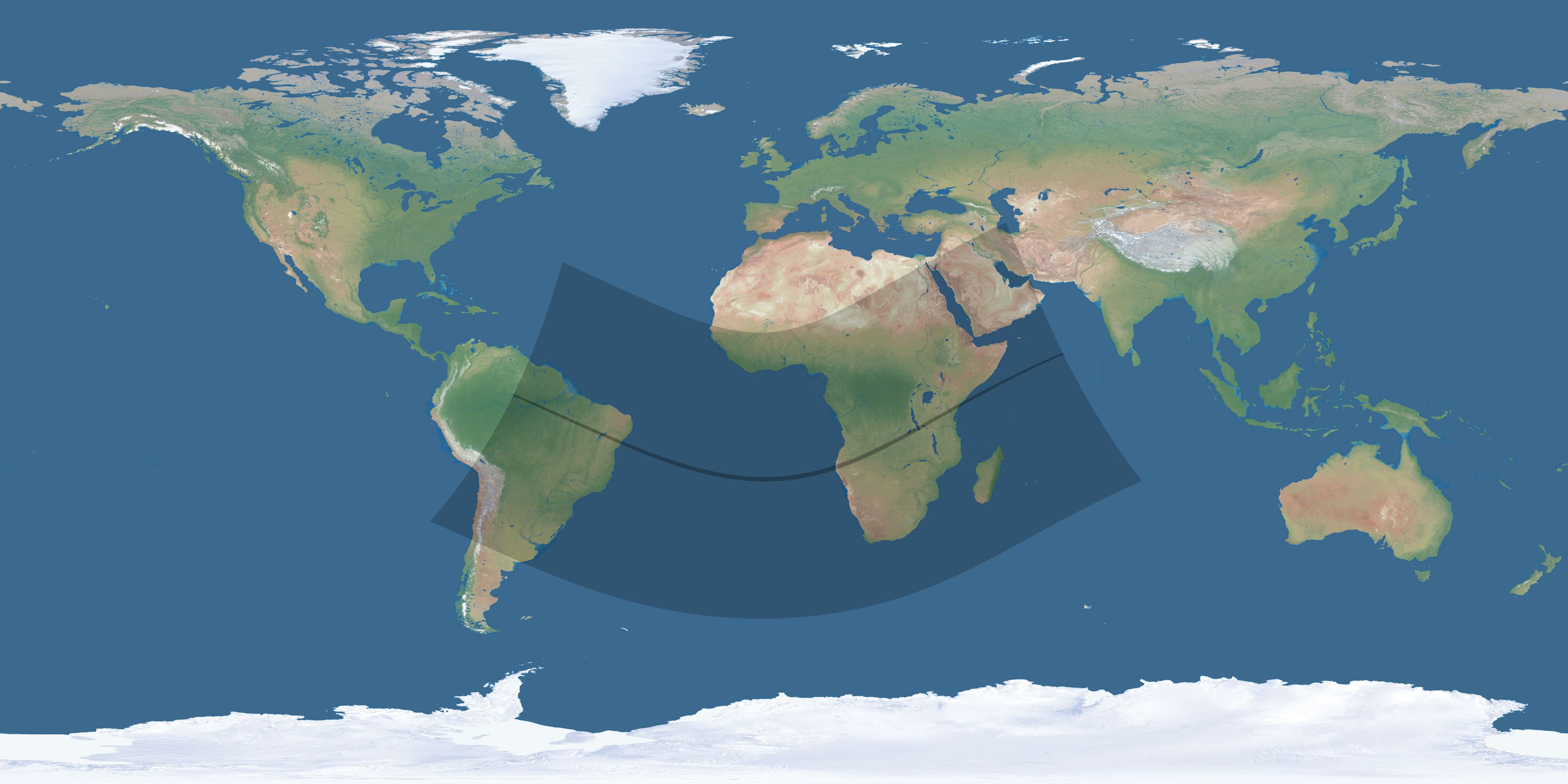 Map of the umbra and penumbra path of the solar eclipse of 12/21/2215
