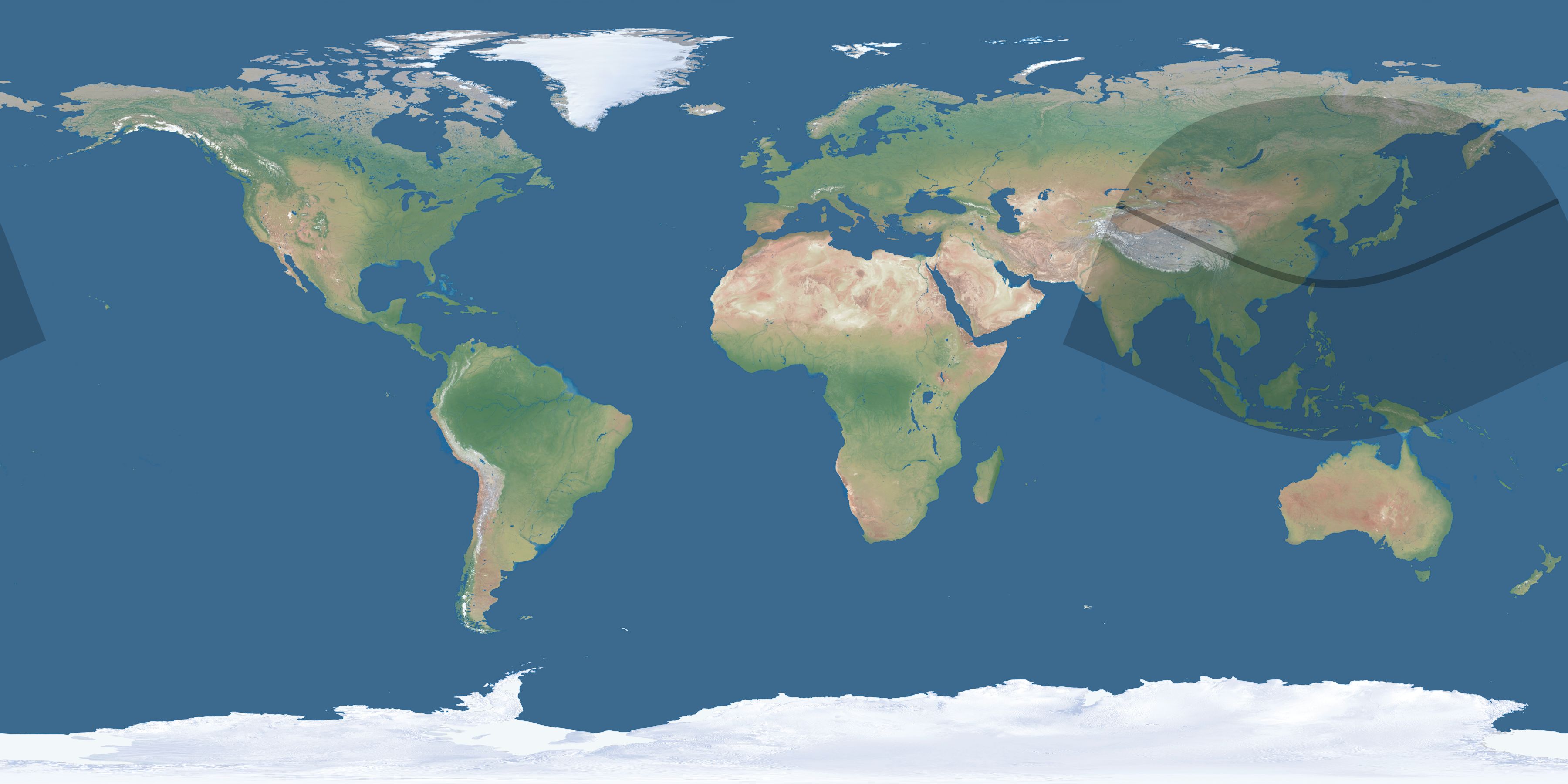 Map of the umbra and penumbra path of the solar eclipse of 12/10/2216