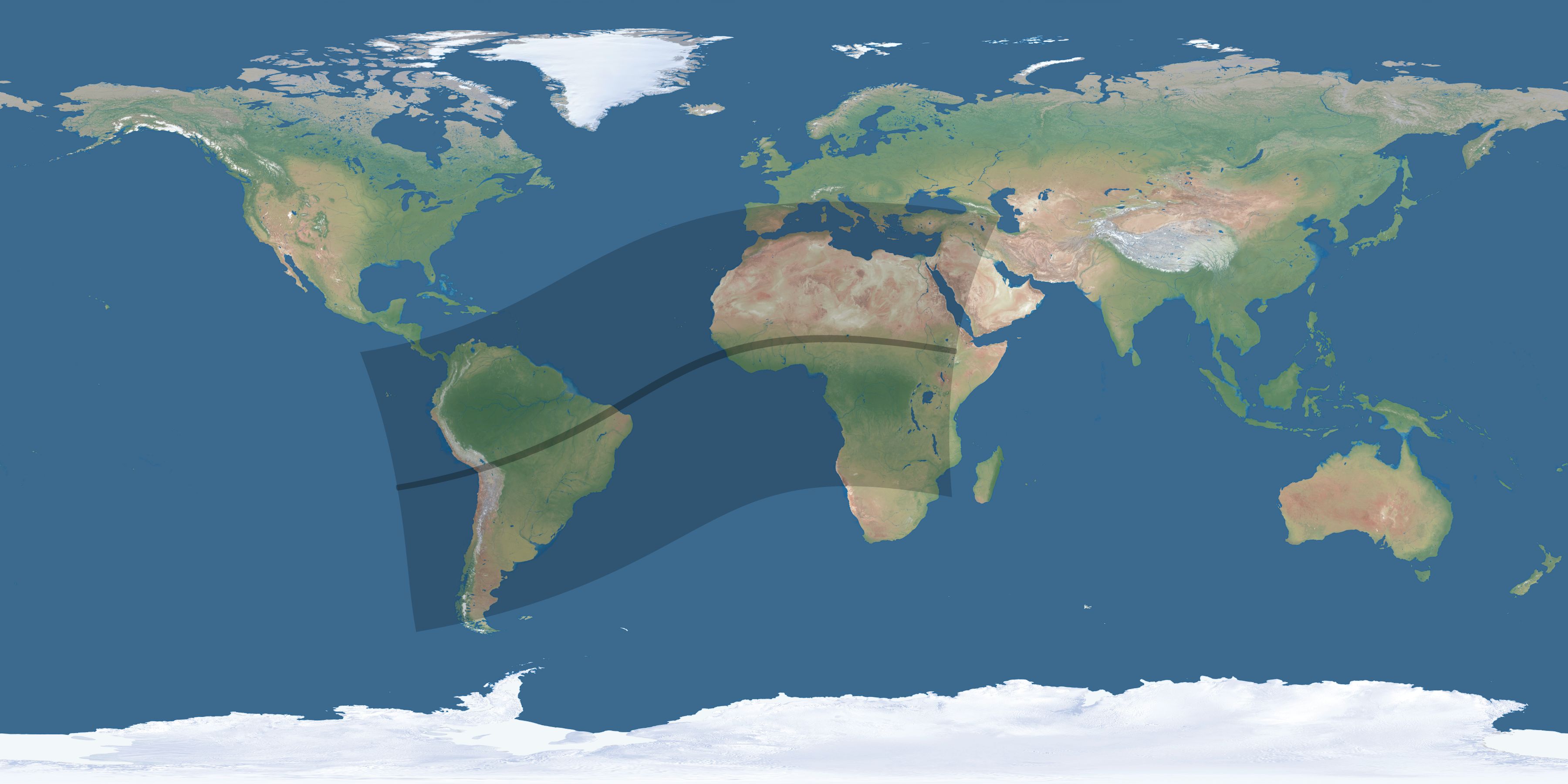 Map of the umbra and penumbra path of the solar eclipse of 04/15/2219