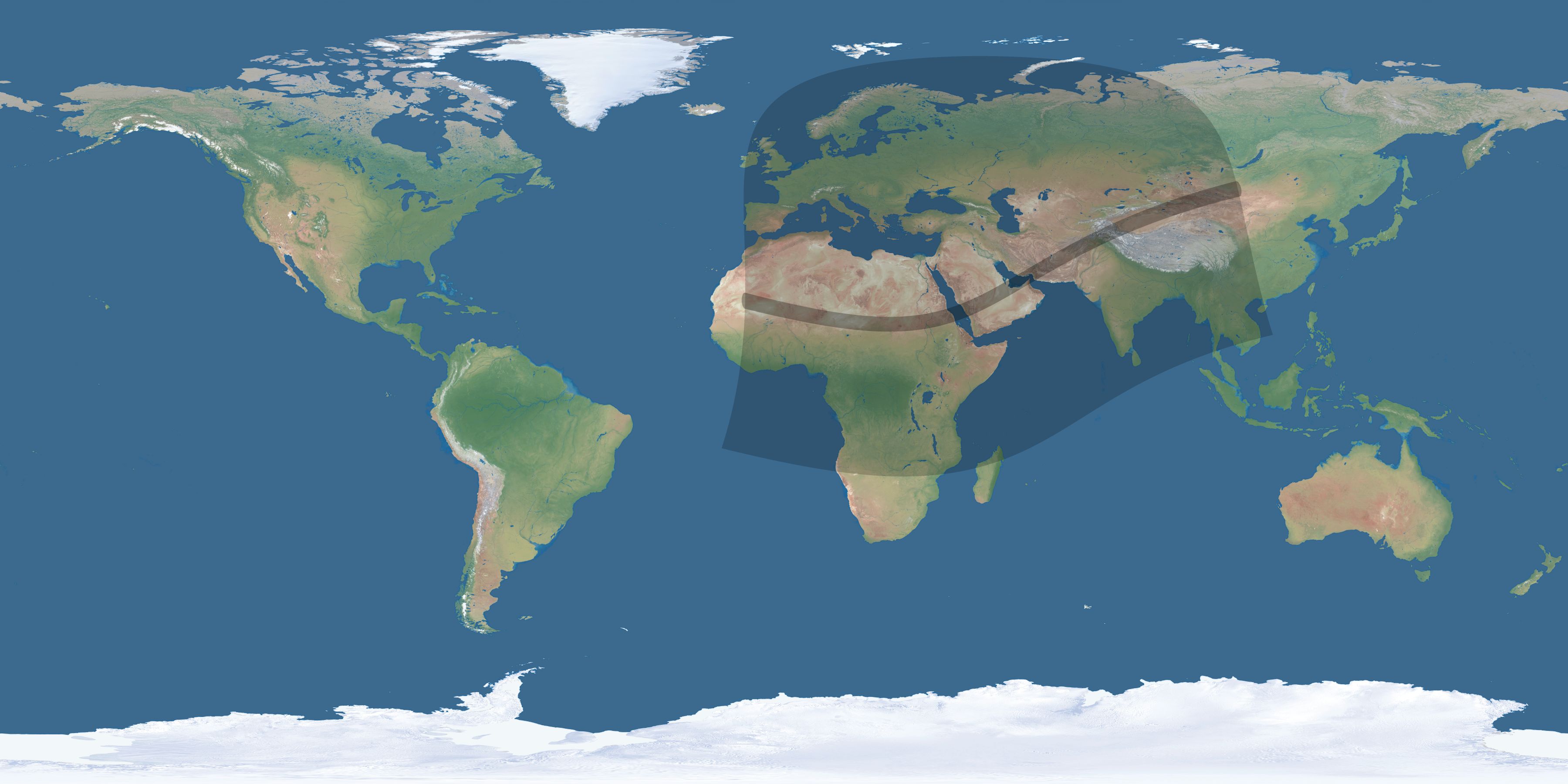 Map of the umbra and penumbra path of the solar eclipse of 02/12/2222