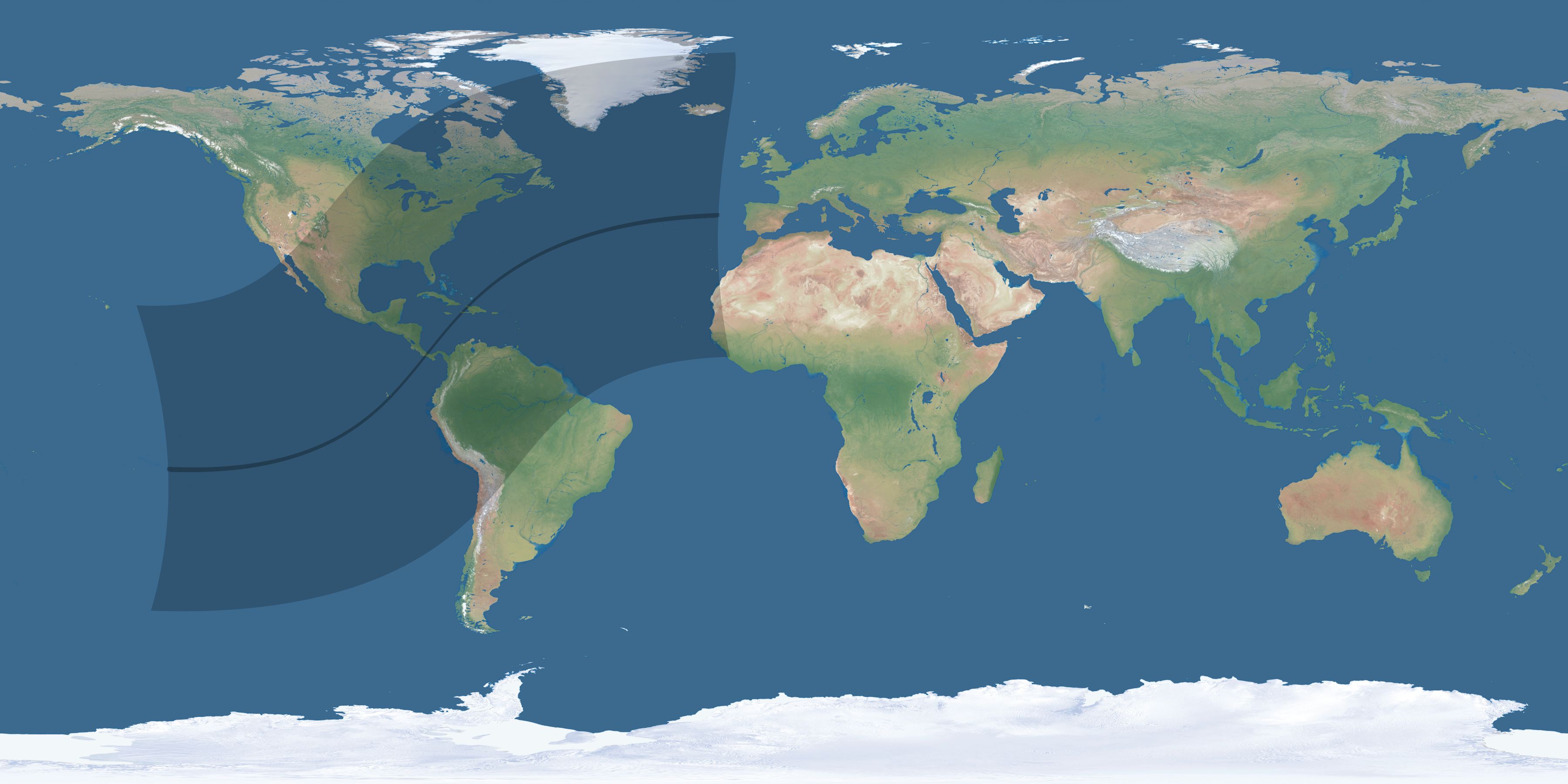 Map of the umbra and penumbra path of the solar eclipse of 03/15/2230