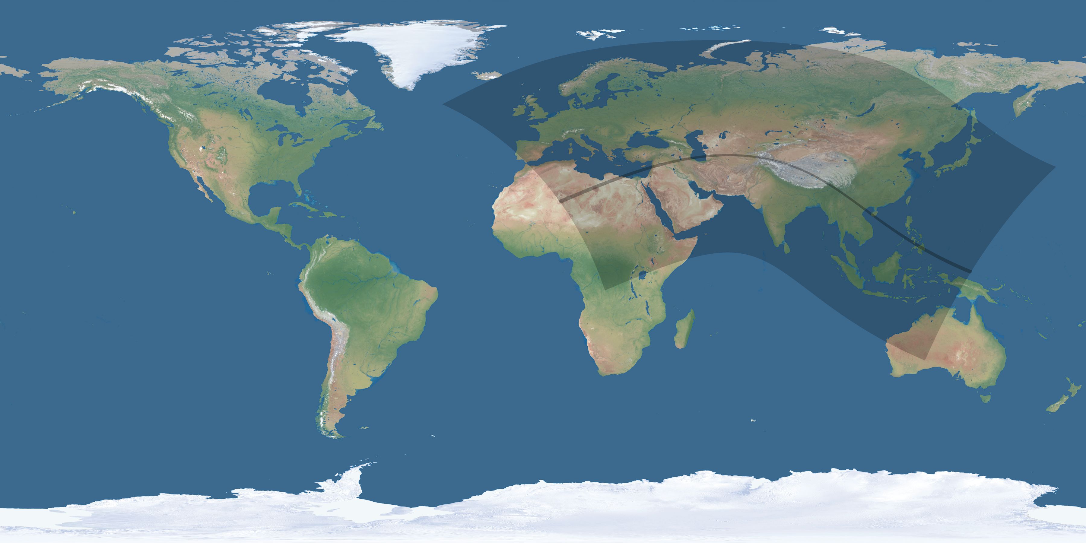 Map of the umbra and penumbra path of the solar eclipse of 07/08/2233