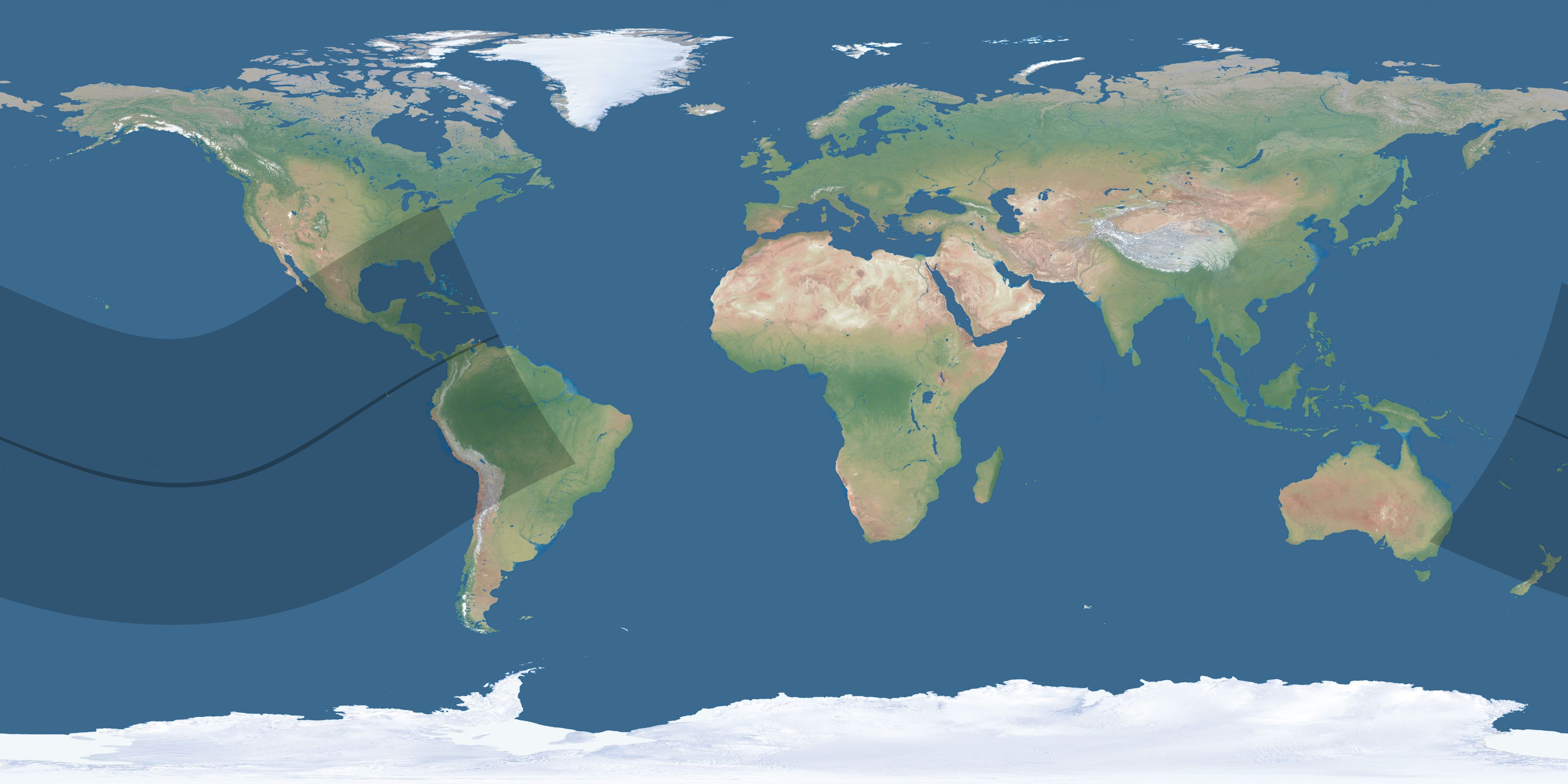 Map of the umbra and penumbra path of the solar eclipse of 12/31/2233