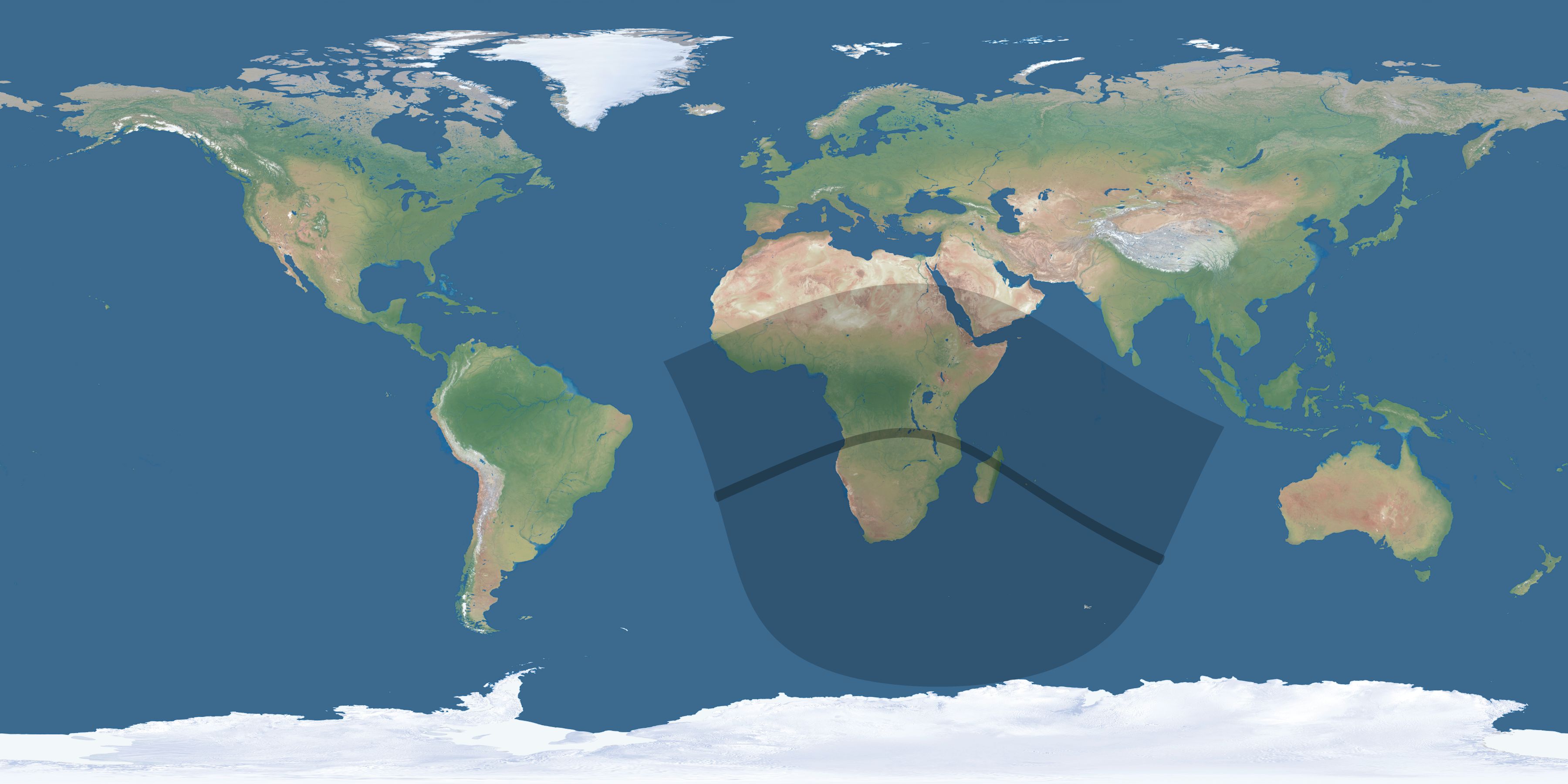Map of the umbra and penumbra path of the solar eclipse of 06/27/2234
