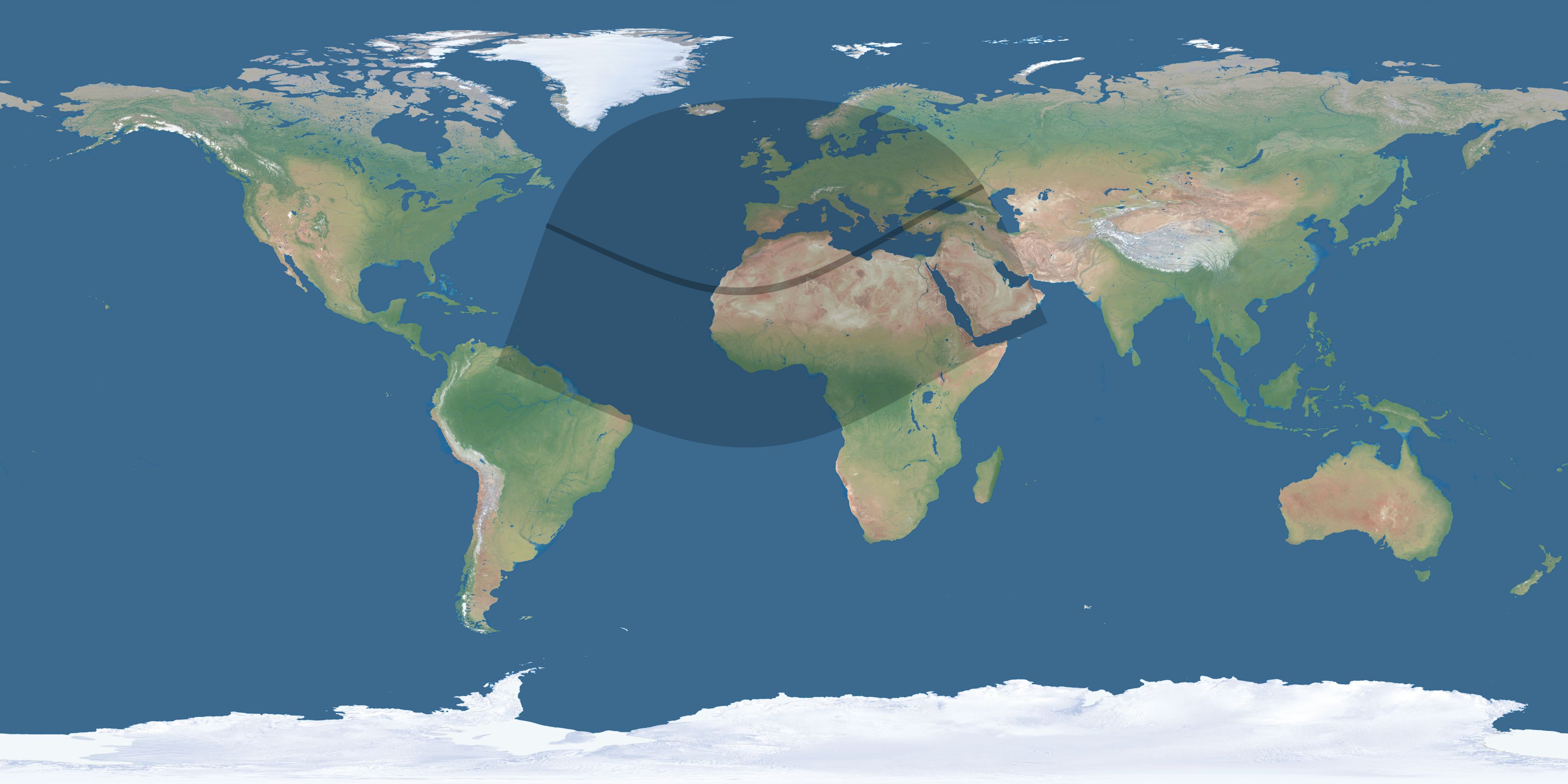 Map of the umbra and penumbra path of the solar eclipse of 12/21/2234