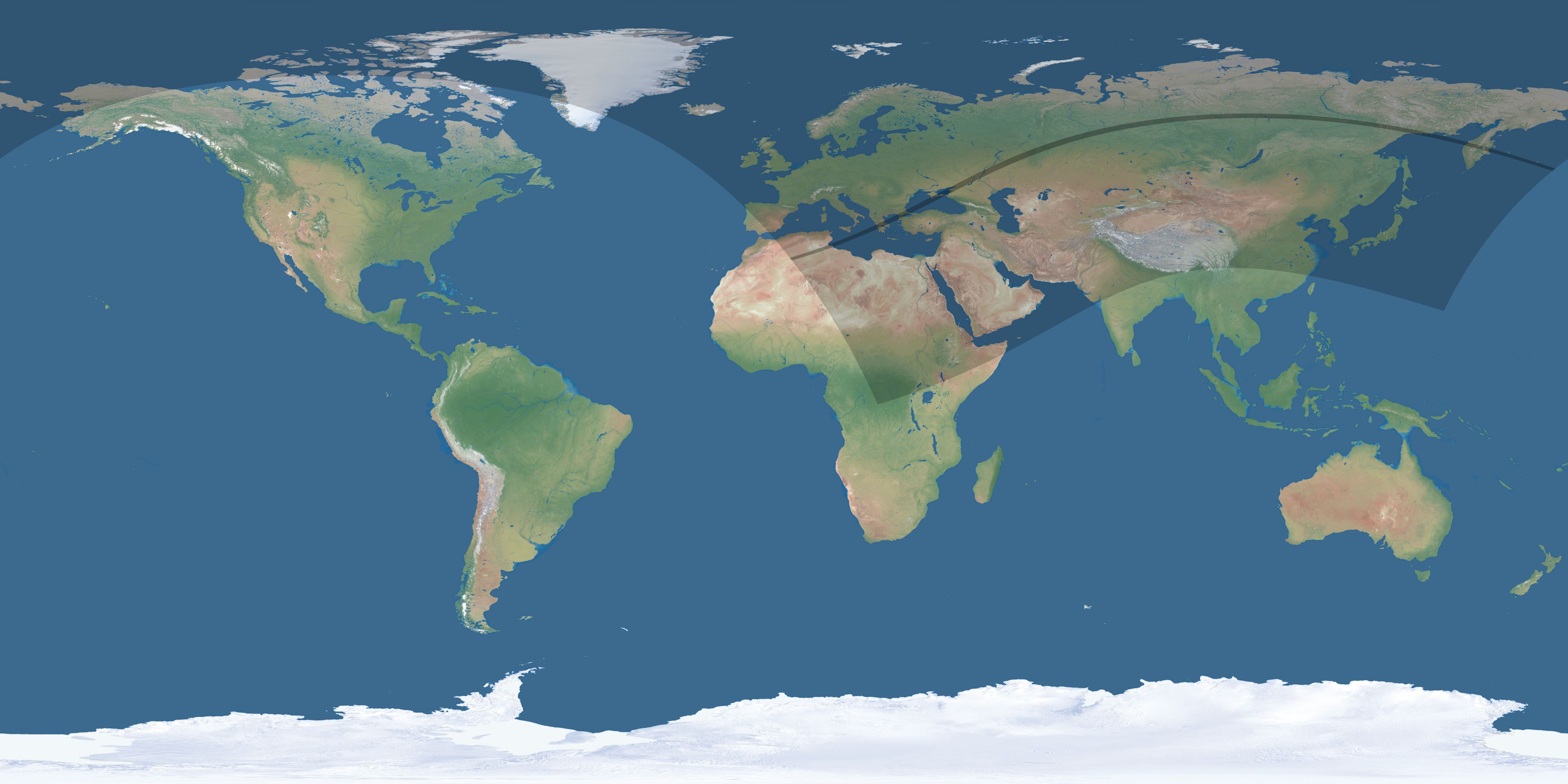 Map of the umbra and penumbra path of the solar eclipse of 05/06/2236
