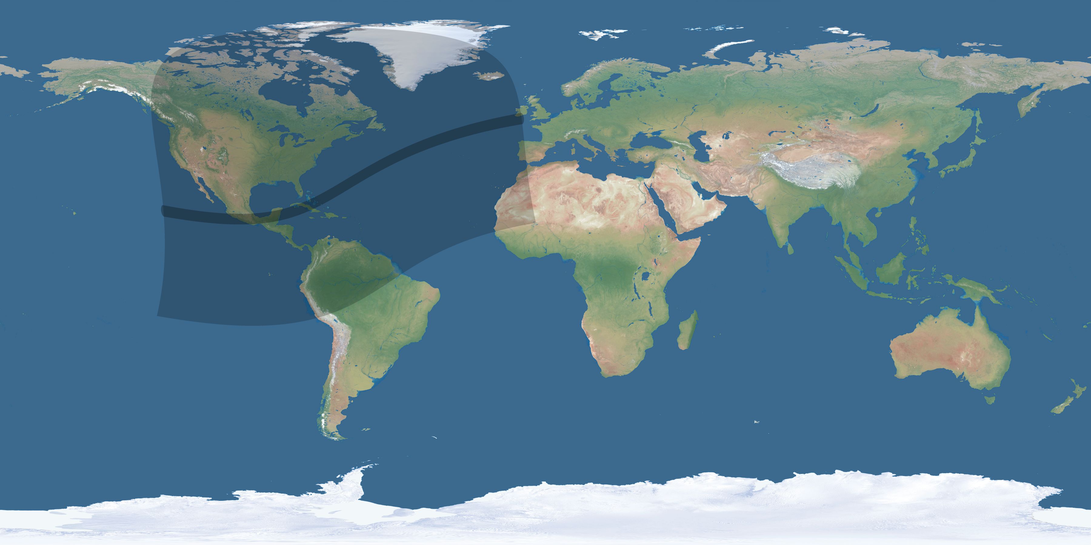 Map of the umbra and penumbra path of the solar eclipse of 02/23/2240