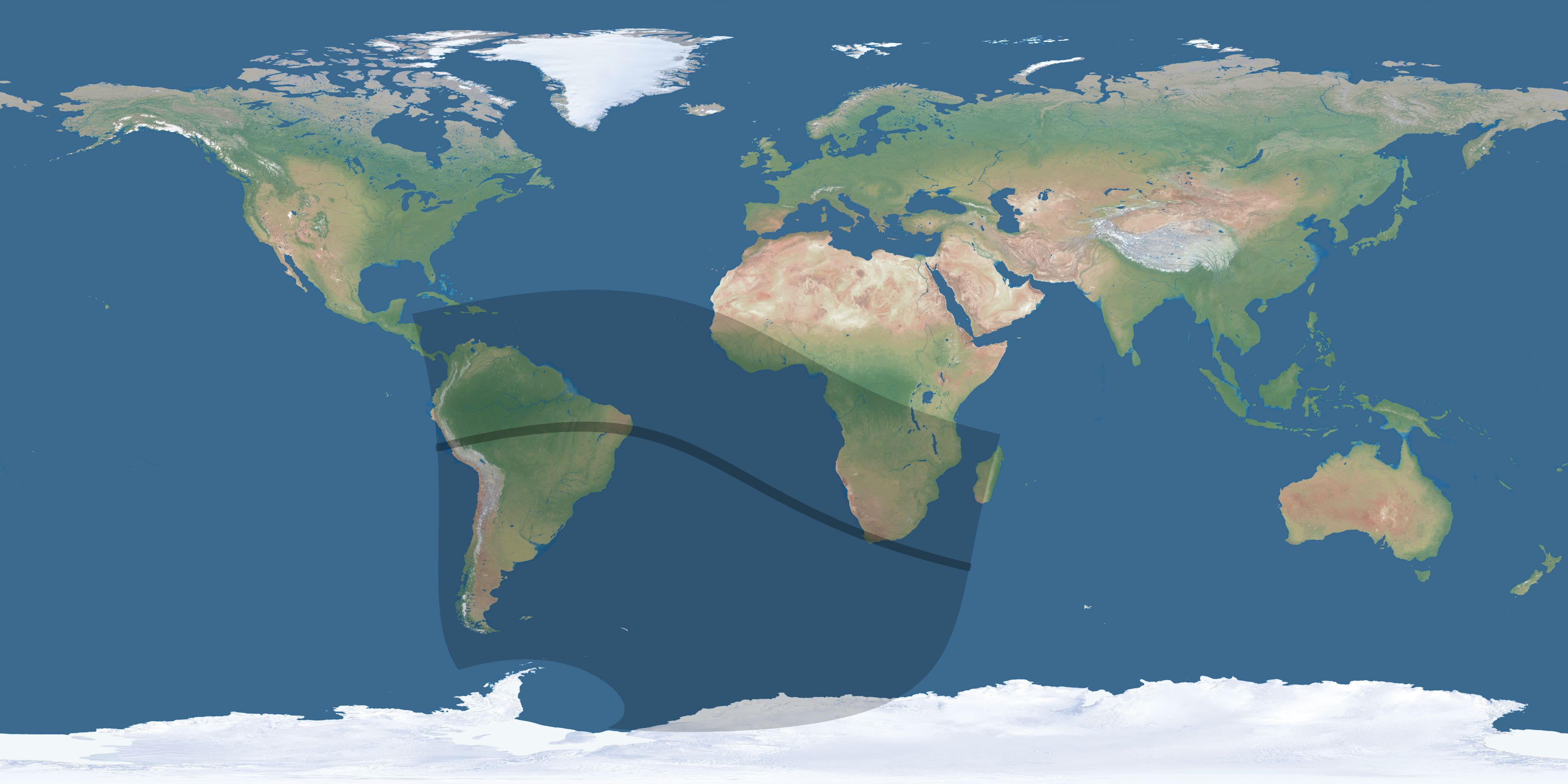 Map of the umbra and penumbra path of the solar eclipse of 08/18/2240