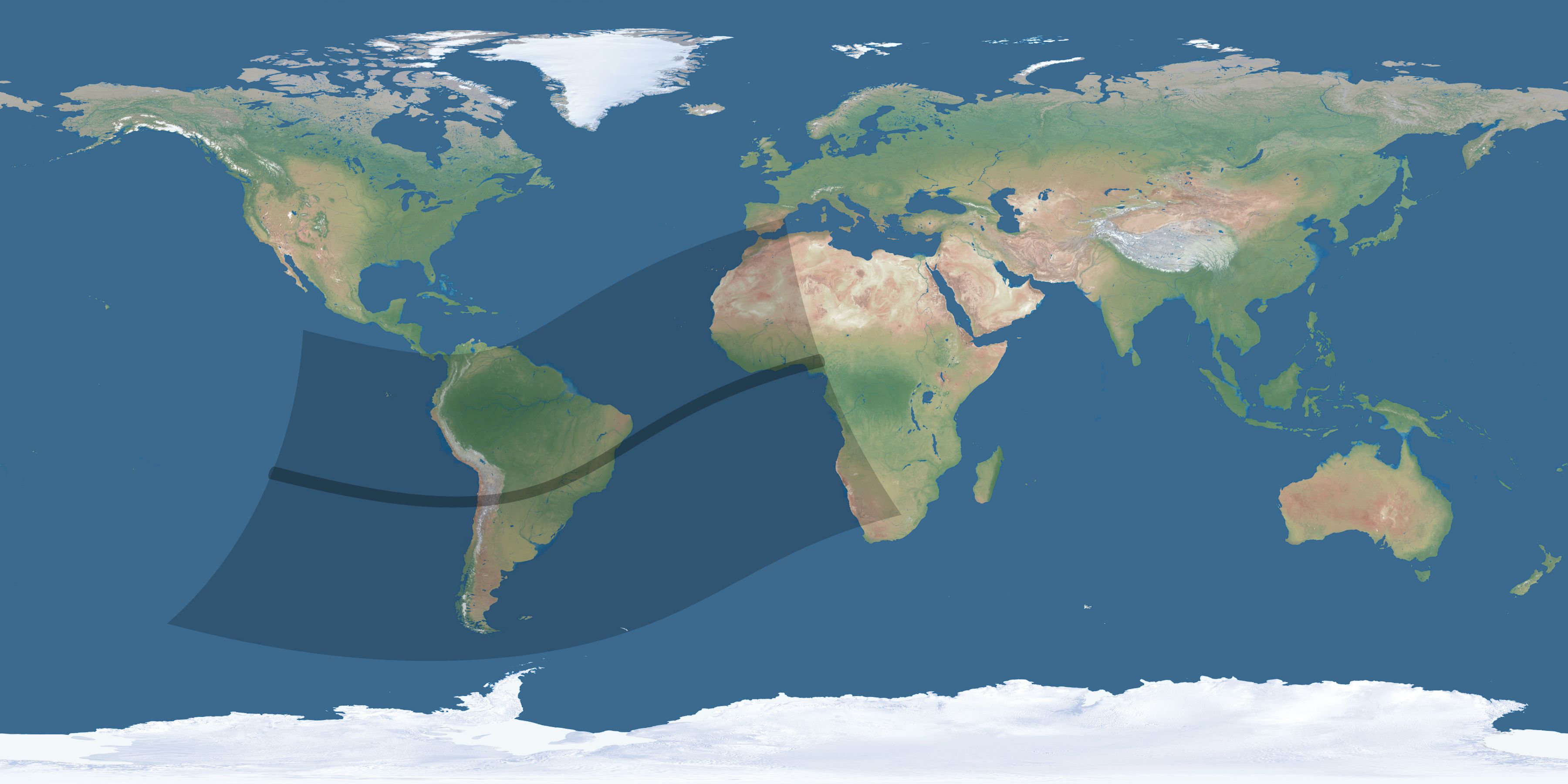Map of the umbra and penumbra path of the solar eclipse of 02/11/2241