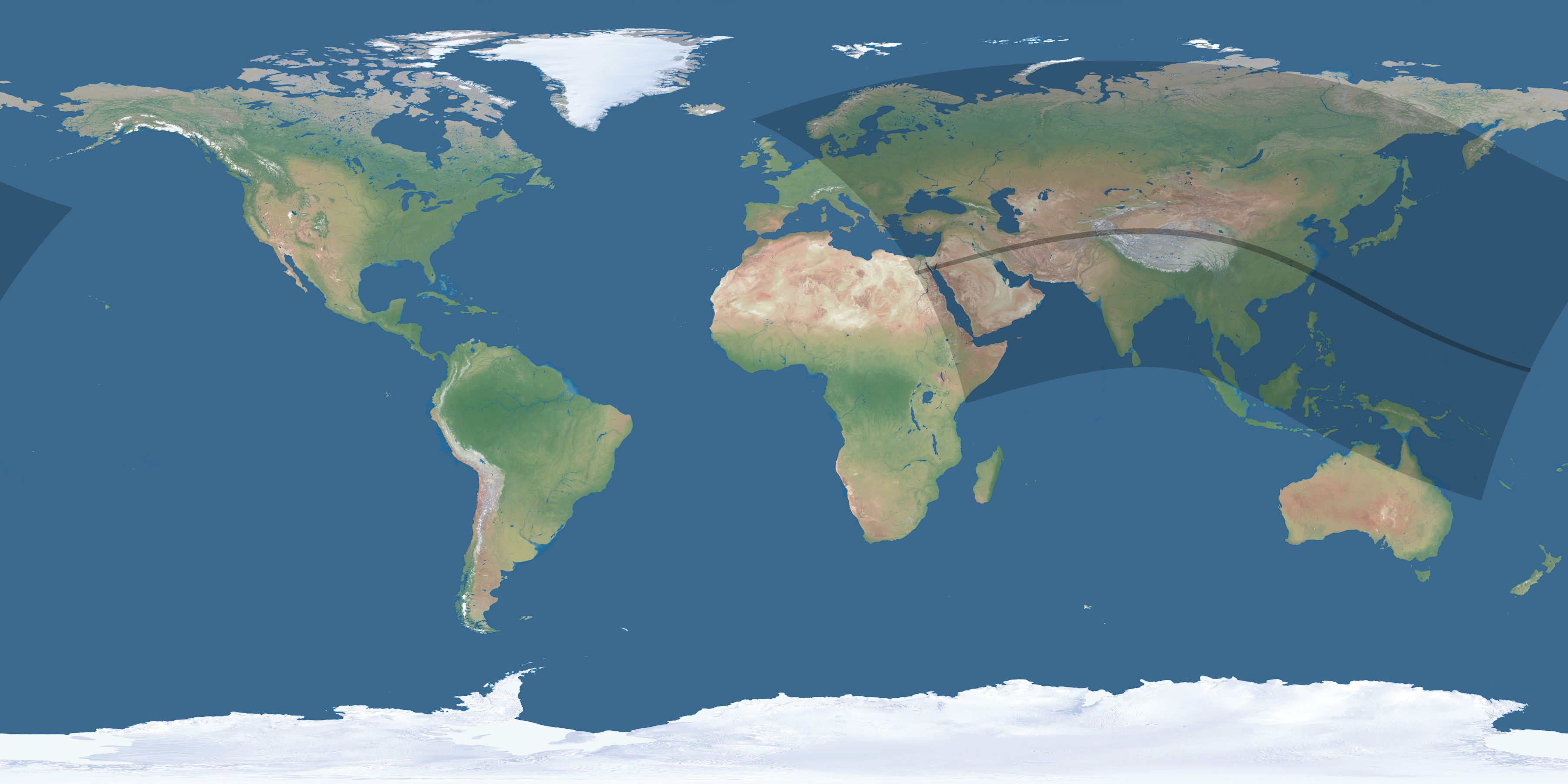 Map of the umbra and penumbra path of the solar eclipse of 08/08/2241
