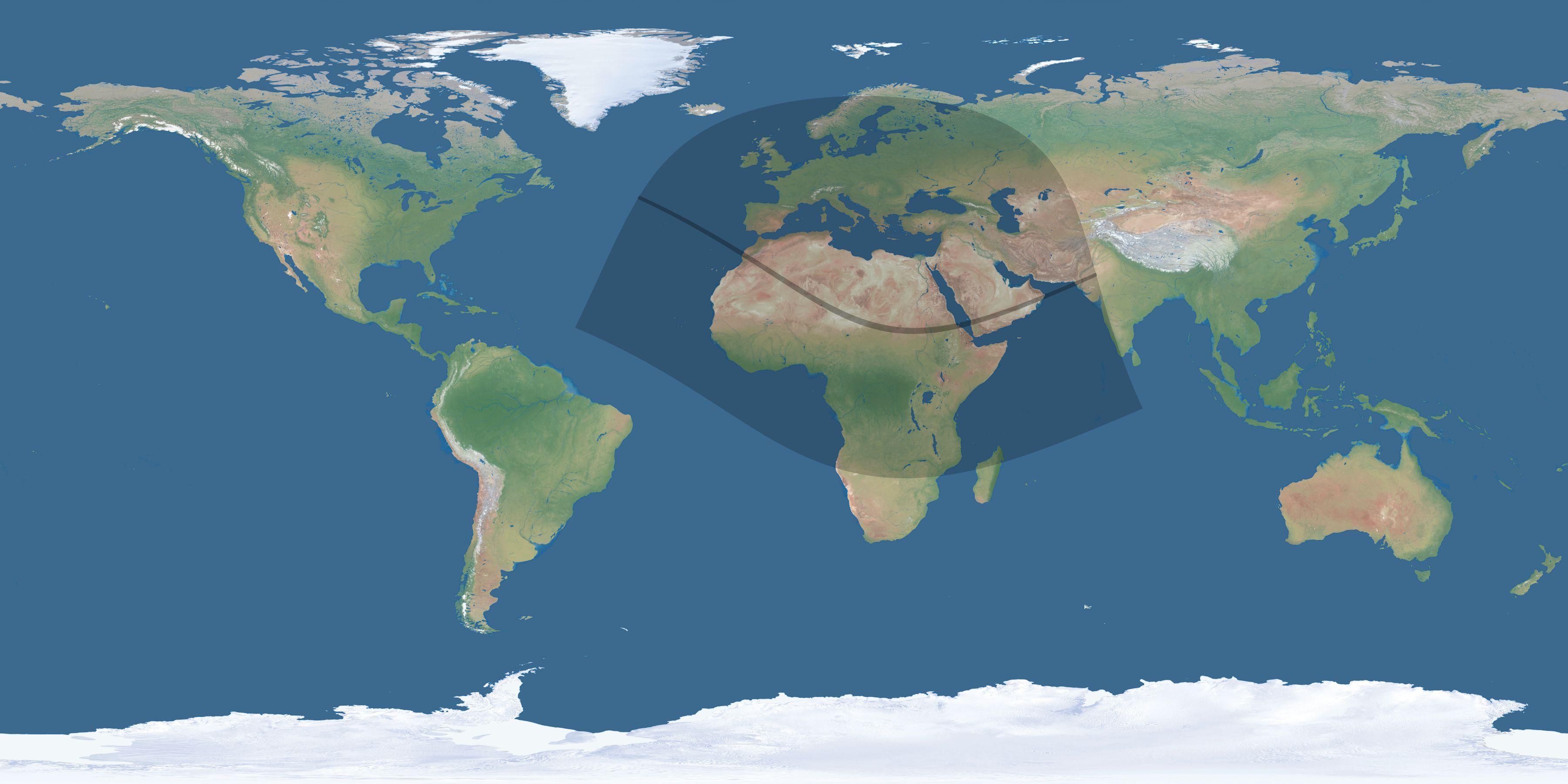 Map of the umbra and penumbra path of the solar eclipse of 12/12/2243