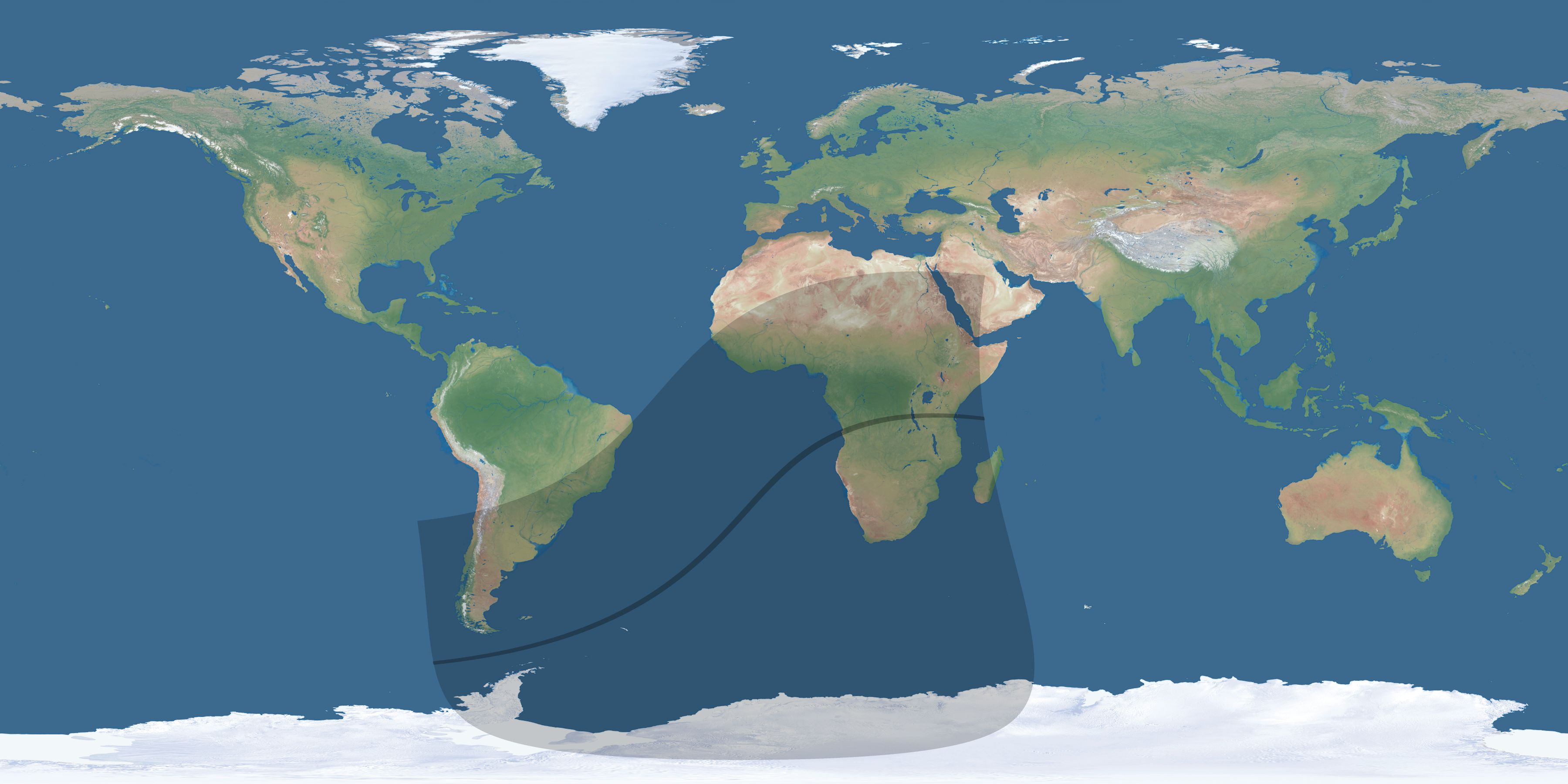 Map of the umbra and penumbra path of the solar eclipse of 04/06/2247