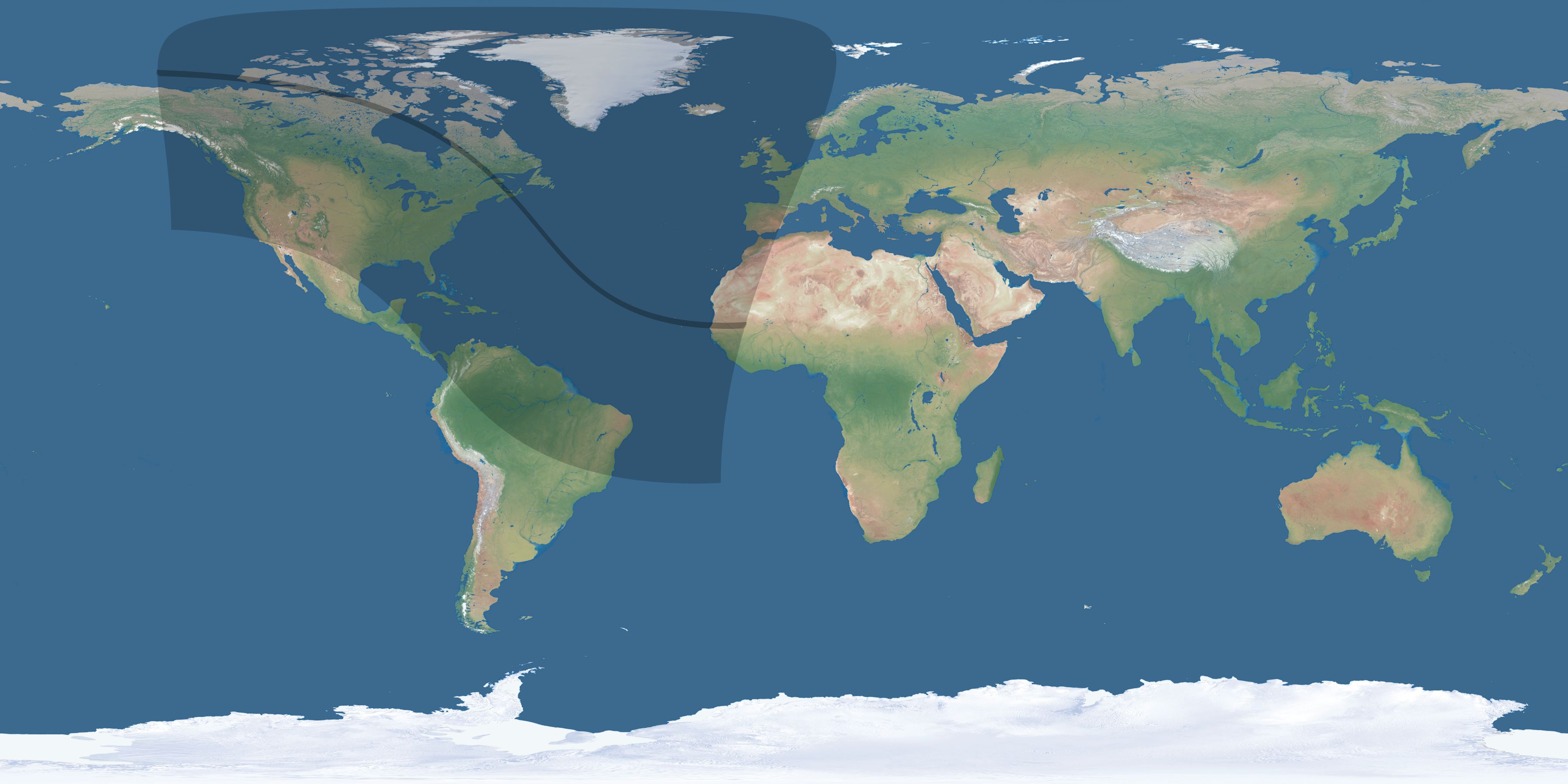 Map of the umbra and penumbra path of the solar eclipse of 09/29/2247