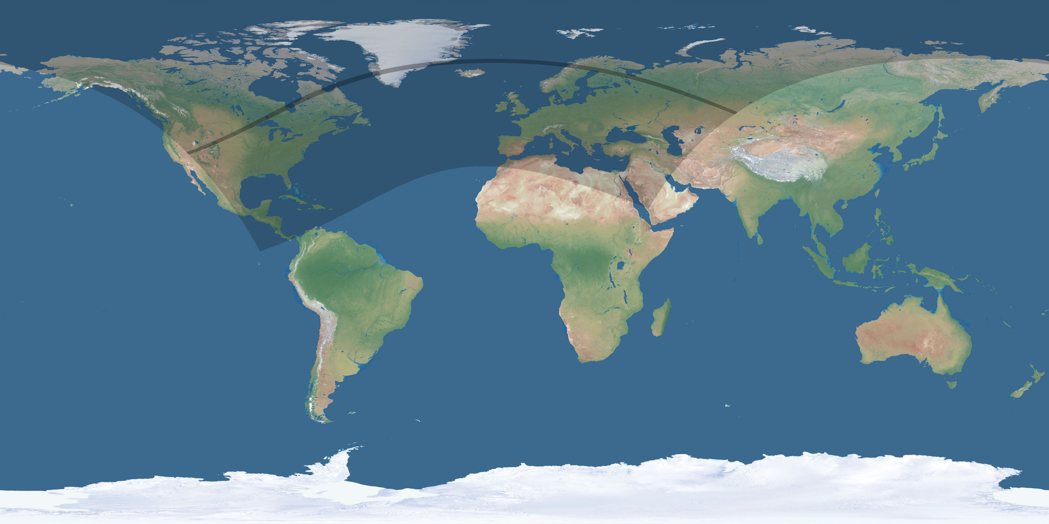 Map of the umbra and penumbra path of the solar eclipse of 05/17/2254