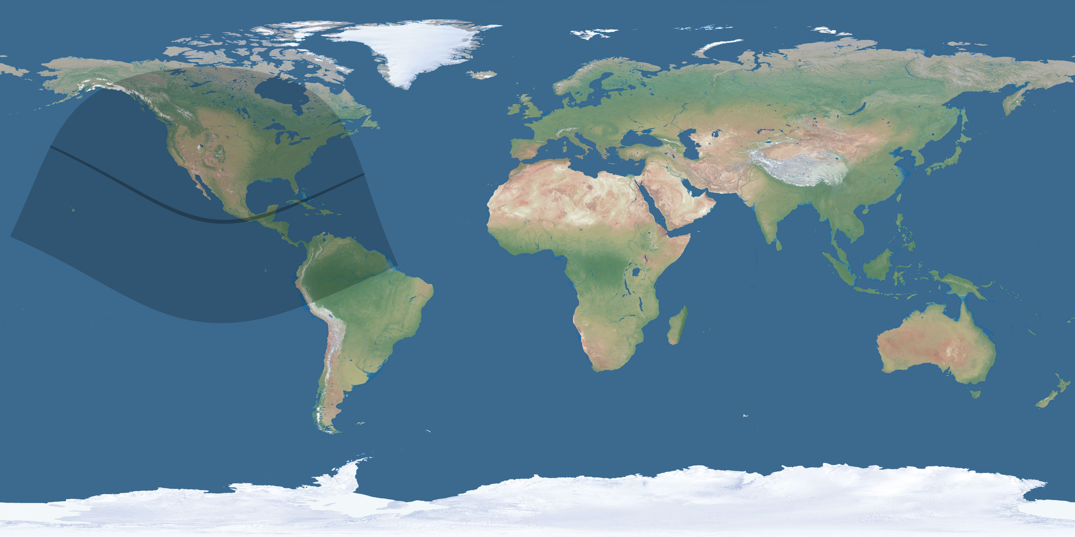 Map of the umbra and penumbra path of the solar eclipse of 12/22/2261