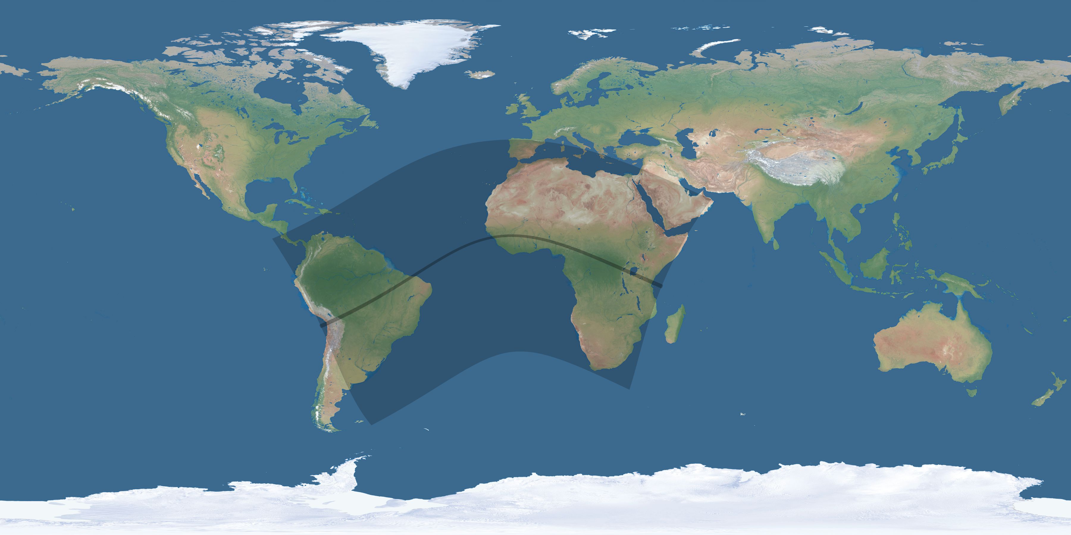 Map of the umbra and penumbra path of the solar eclipse of 06/17/2262