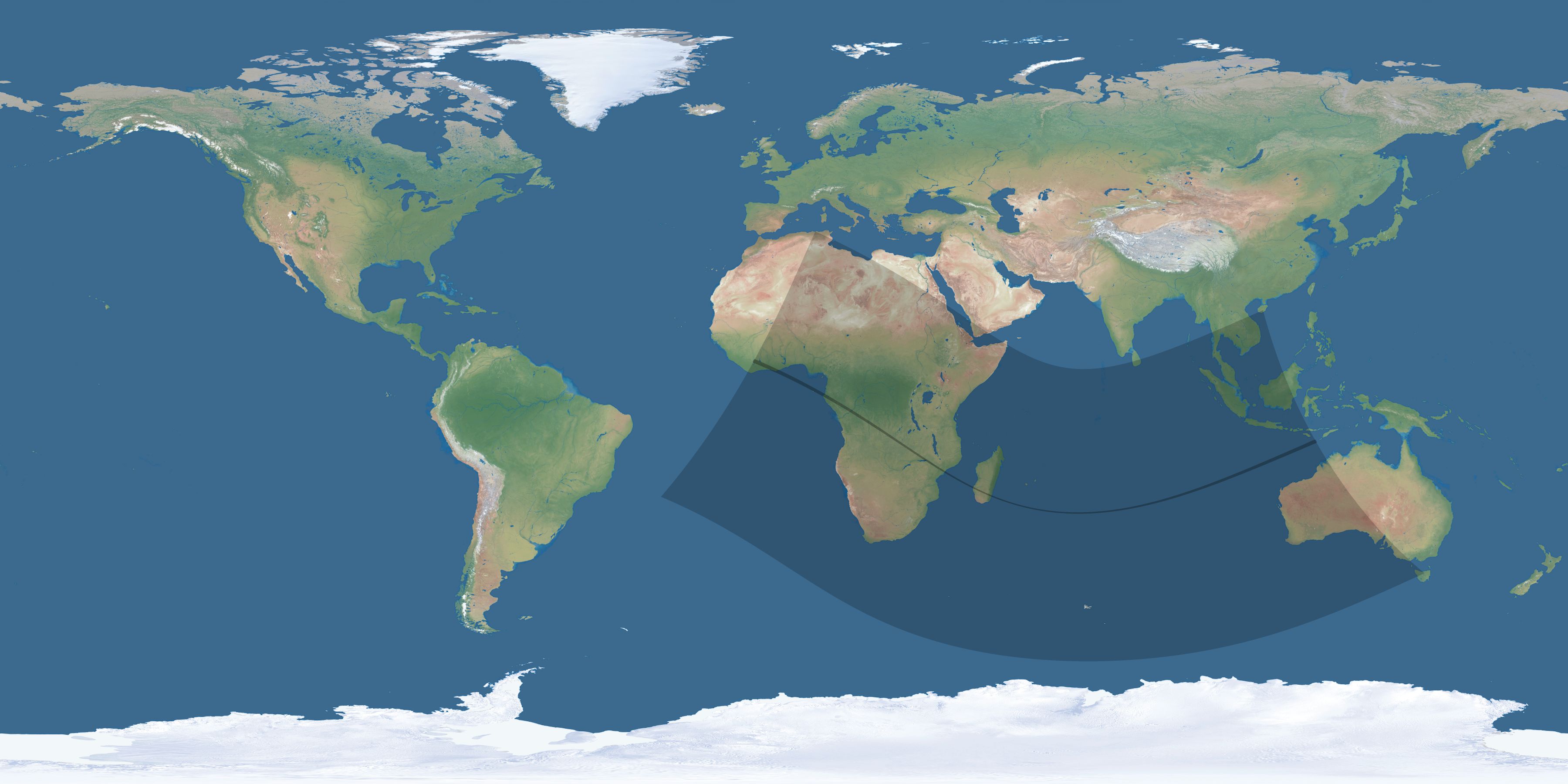 Map of the umbra and penumbra path of the solar eclipse of 12/12/2262
