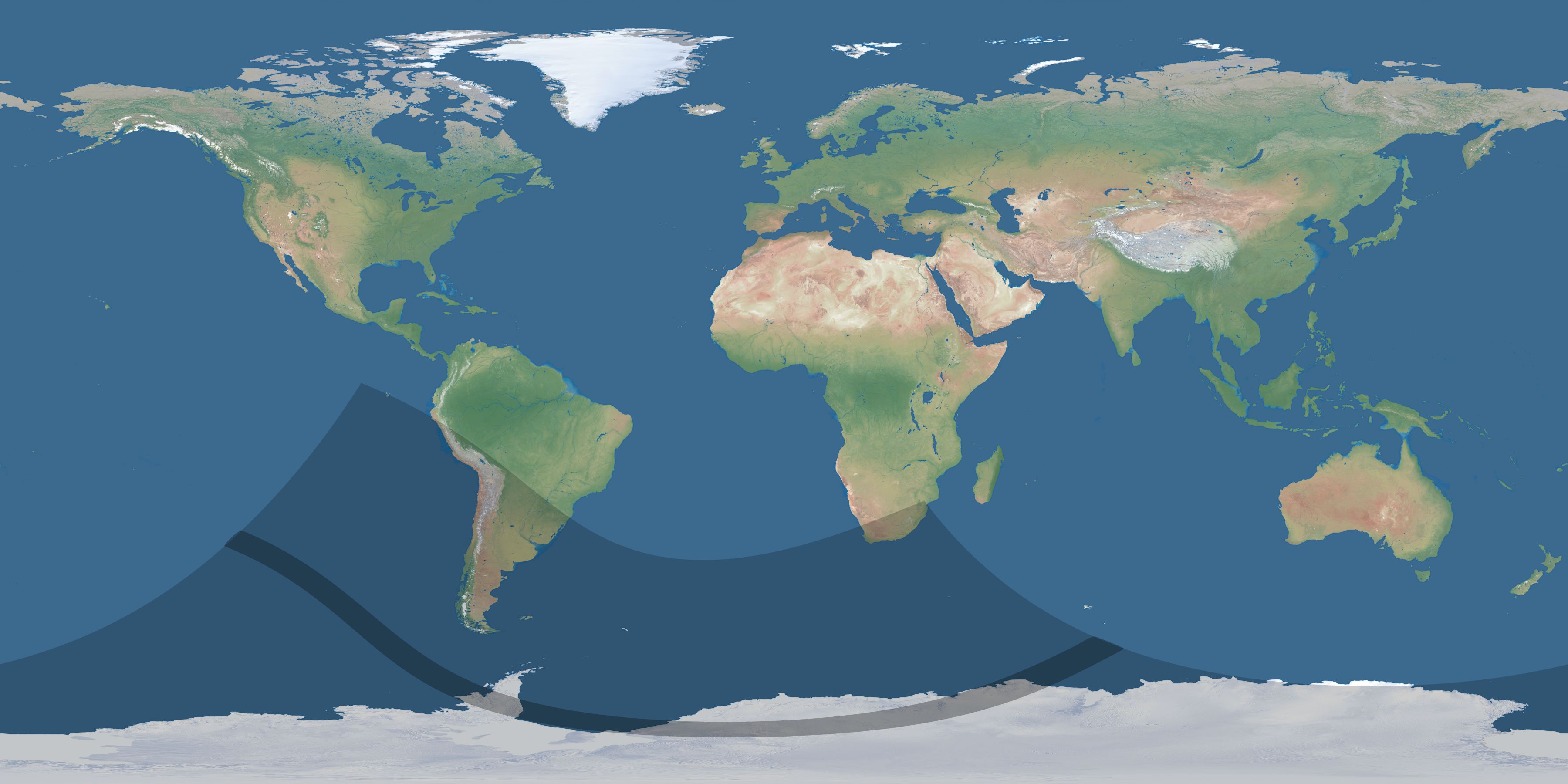 Map of the umbra and penumbra path of the solar eclipse of 12/01/2263