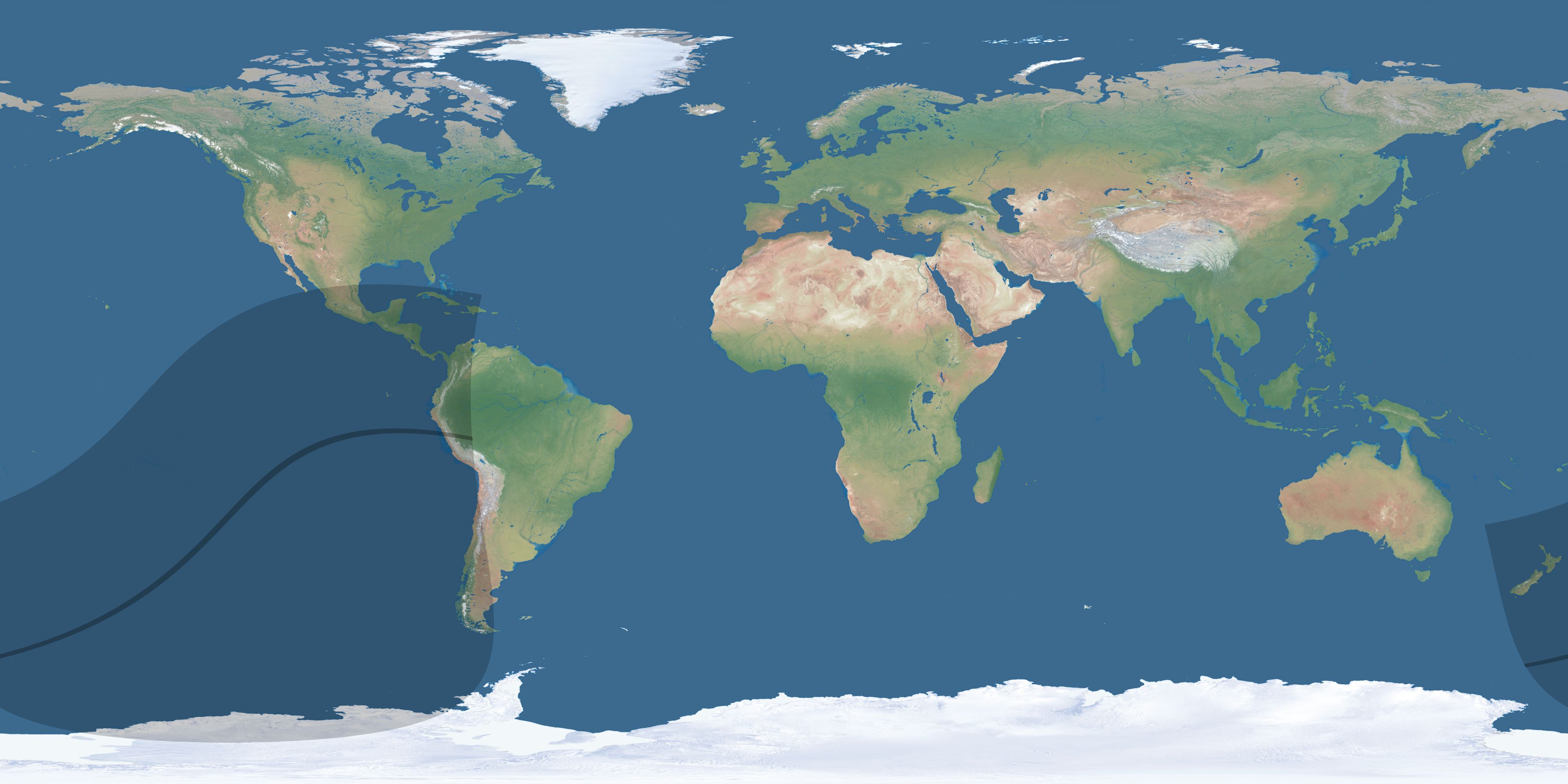 Map of the umbra and penumbra path of the solar eclipse of 04/16/2265