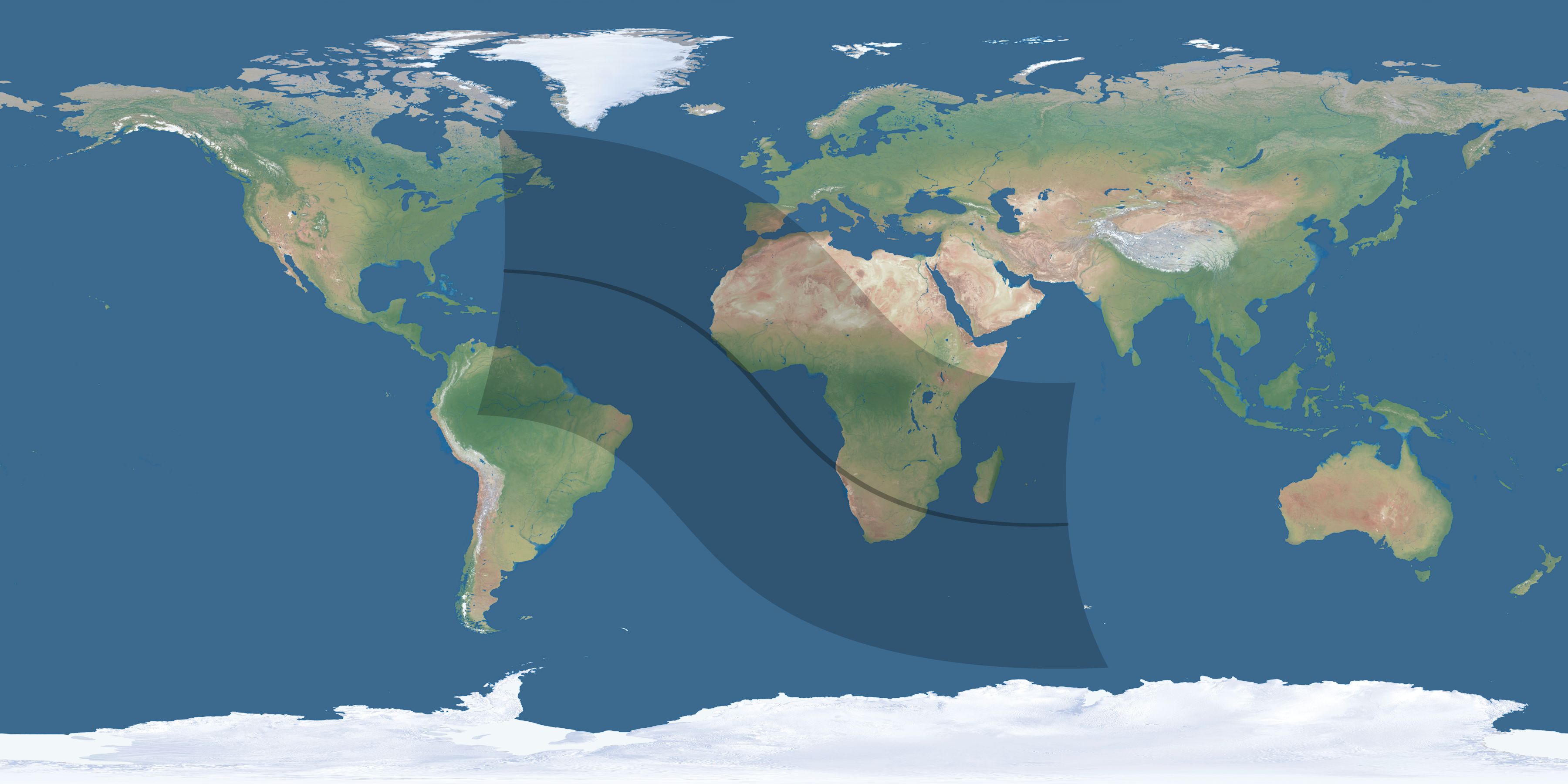 Map of the umbra and penumbra path of the solar eclipse of 09/29/2266