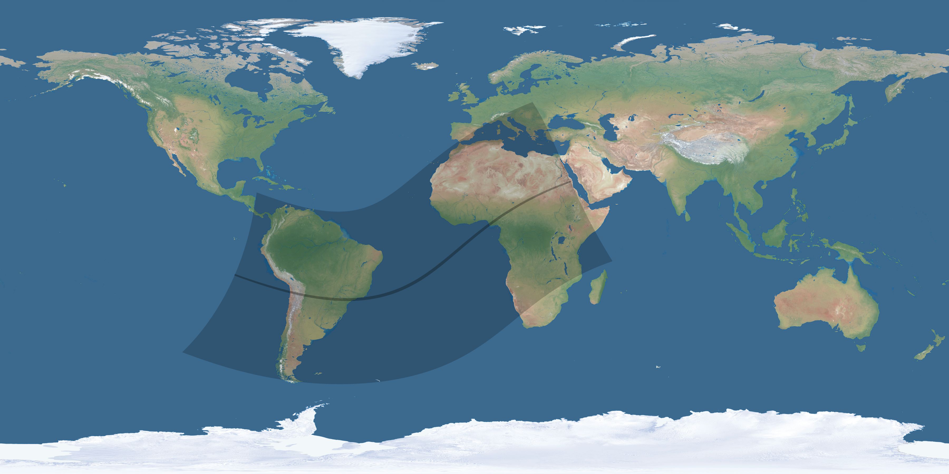Map of the umbra and penumbra path of the solar eclipse of 01/22/2270